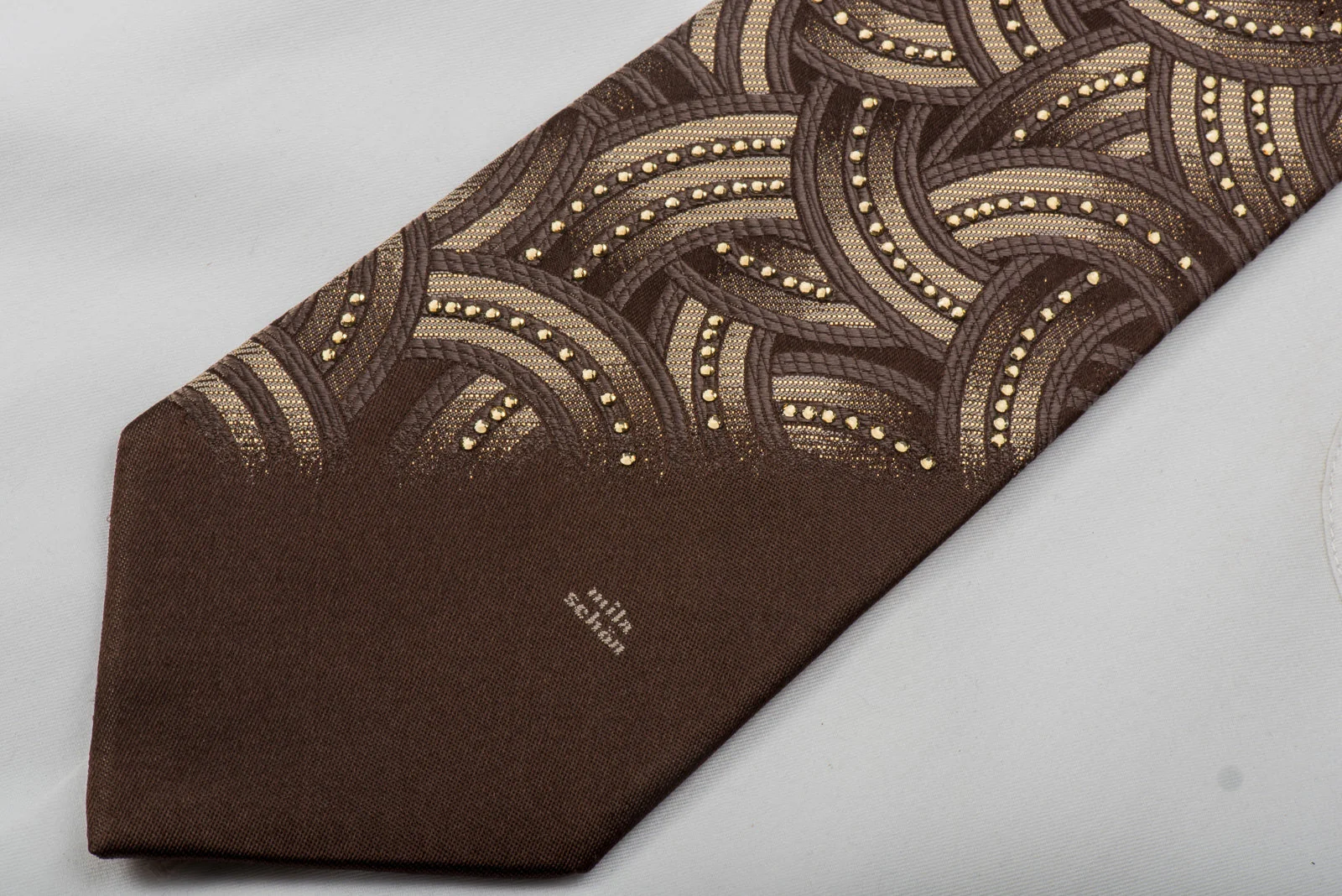 Mila Schon Rhinestone Tie Golden Interlocking Circles On Brown With Gold Sparkles - Image 2