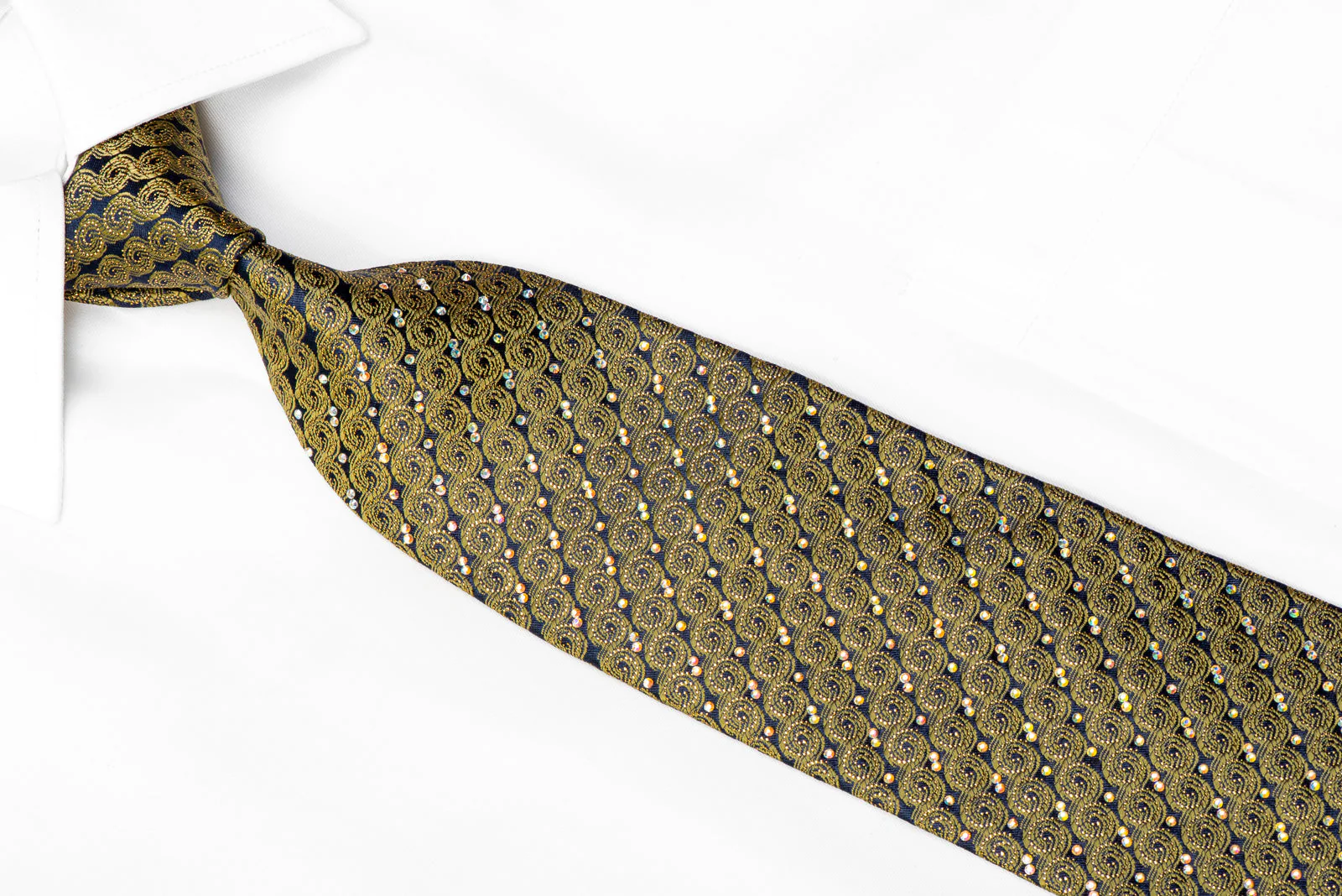 Rhinestone Tie Golden Scrolls On Navy With Sparkles - Image 2