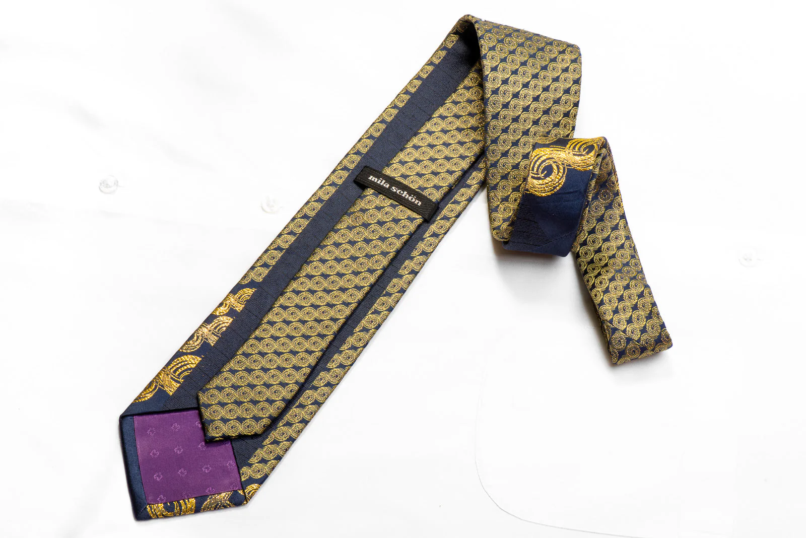 Rhinestone Tie Golden Scrolls On Navy With Sparkles - Image 5