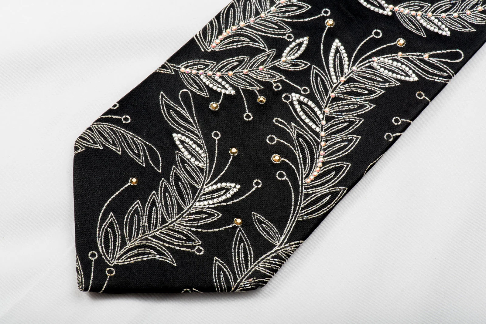 Mila Schon Rhinestone Tie Silver Floral On Black With Sparkles - Image 2