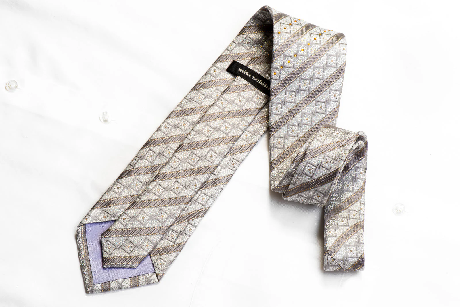 Mila Schon Rhinestone Tie Silver Striped Geometric On Silver With Sparkles - Image 5