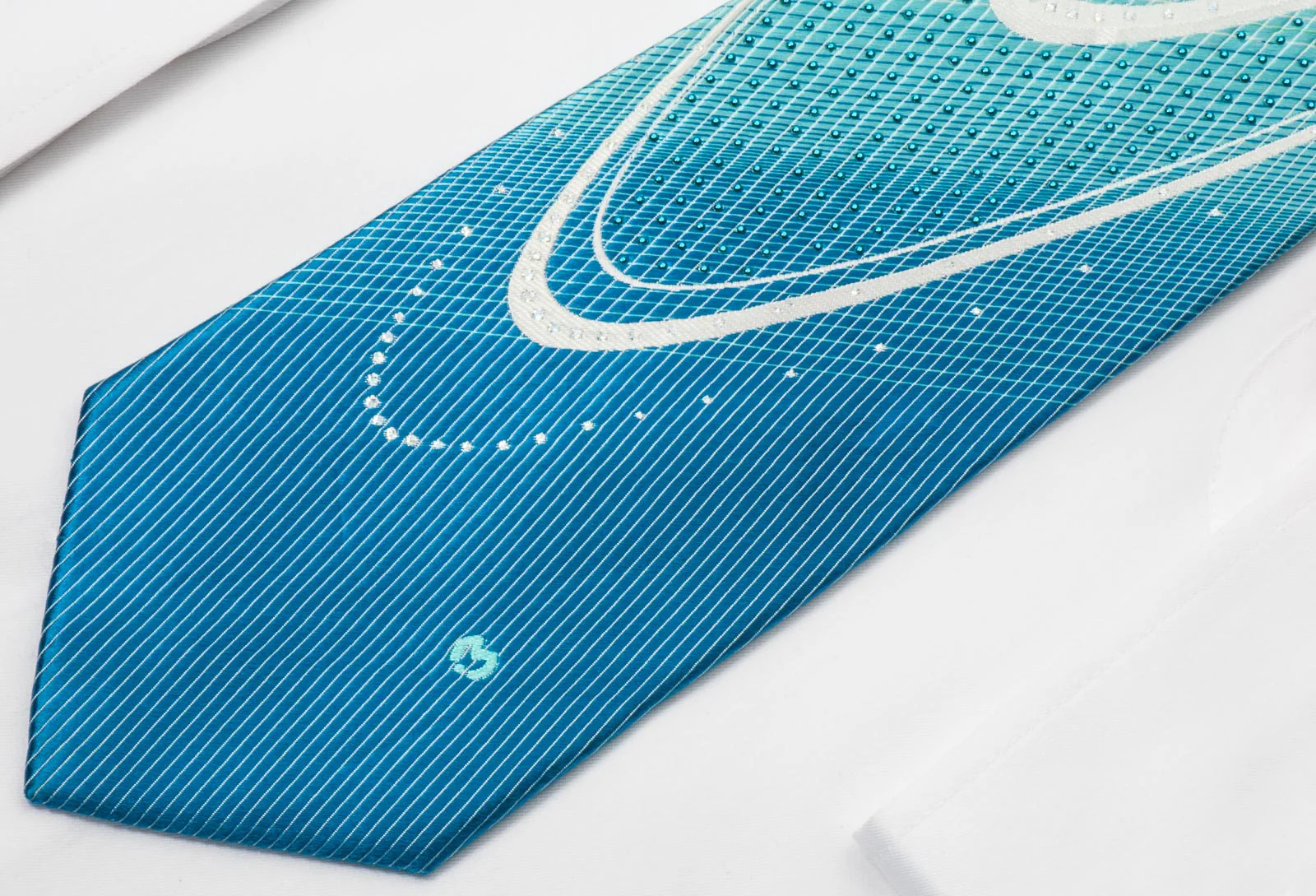 Mila Schon Silk Necktie Geometric Elipses On Blue With Rhinestones - Image 5