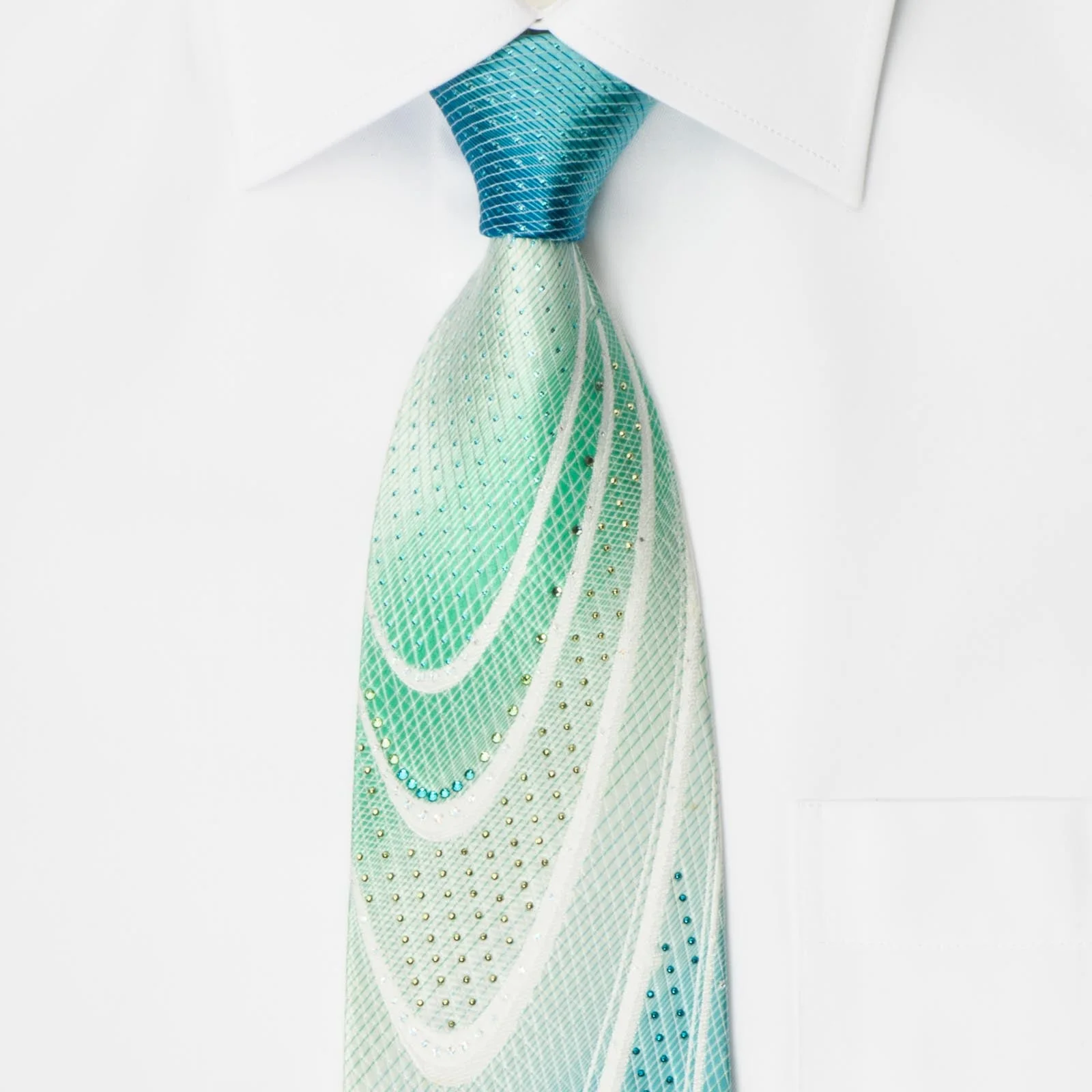 Mila Schon Silk Necktie Geometric Elipses On Blue With Rhinestones - Image 6