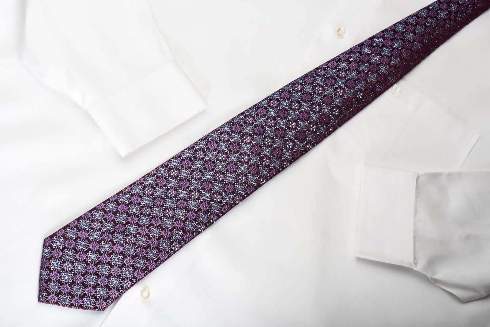 Mila Schon Silk Rhinestone Necktie Cartouche On Burgundy With Blue Sparkles - Image 4
