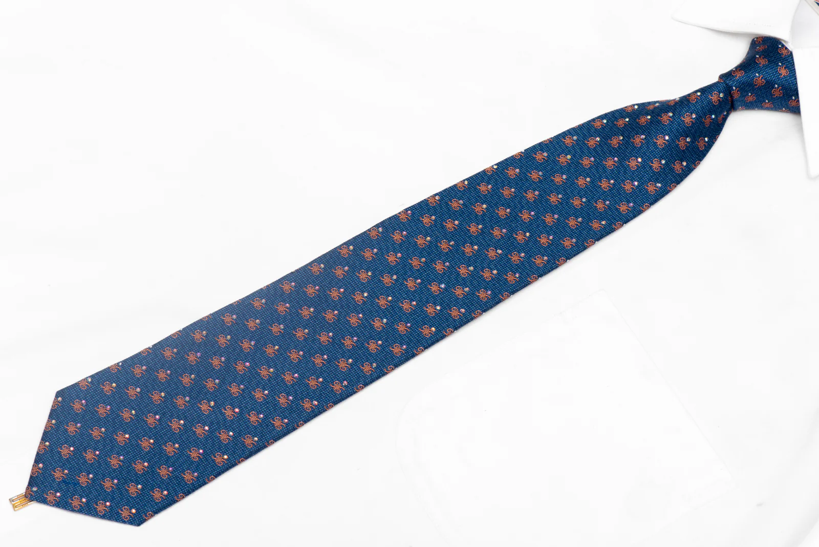 Monogram On Blue Rhinestone Silk Tie - Image 2