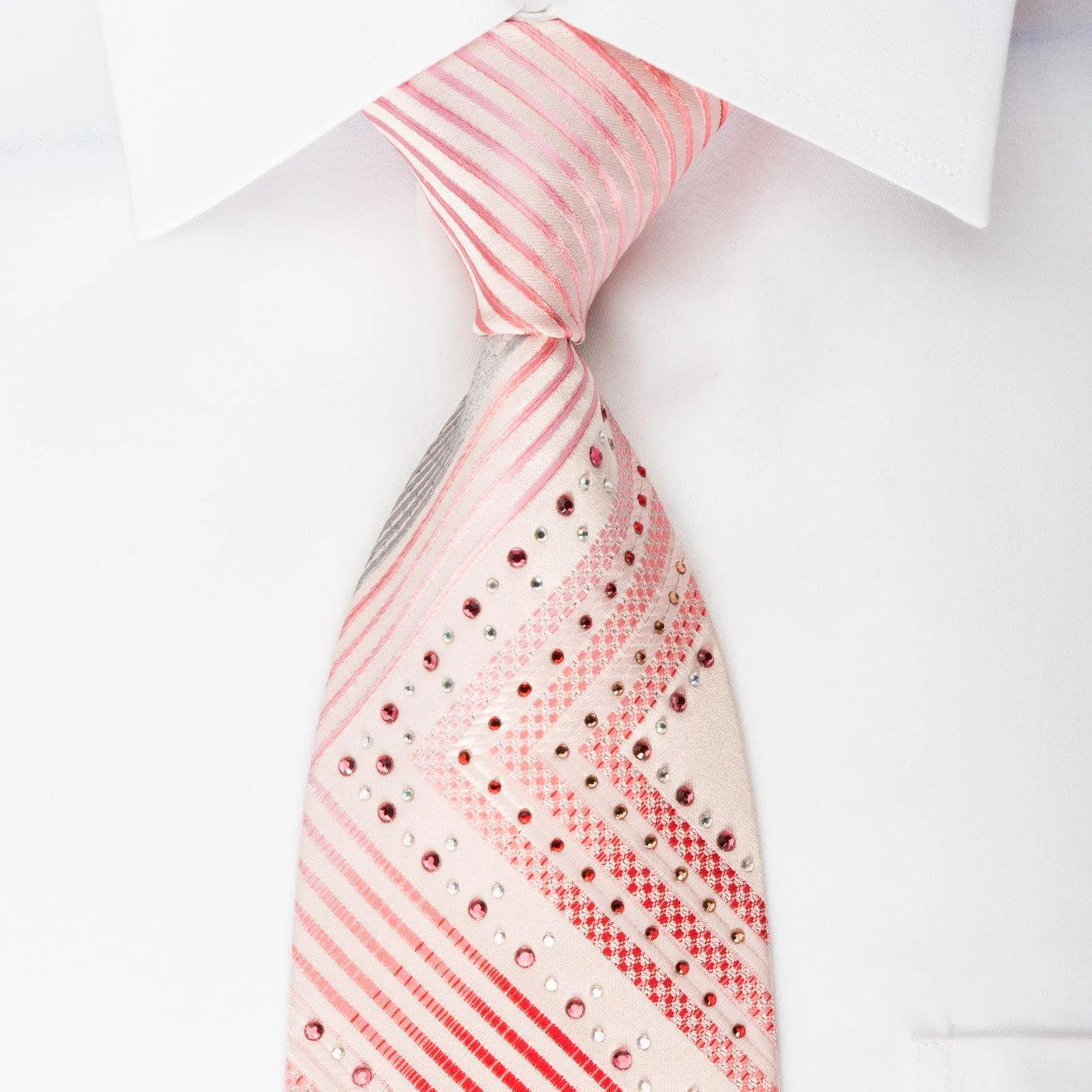 Naboth Rhinestone Silk Necktie Silver Pink Stripes With Silver Sparkles