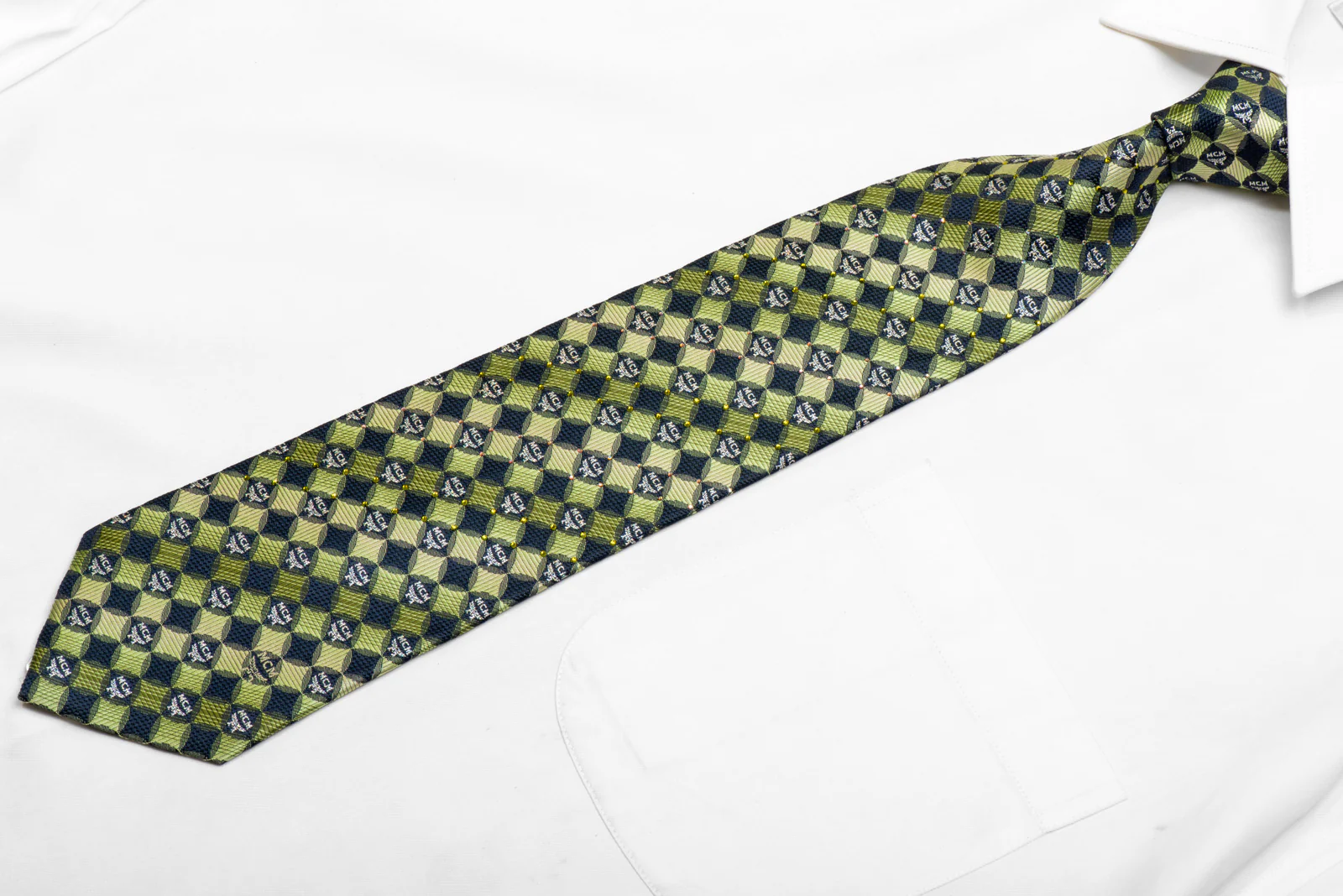 Navy Green Geometric Rhinestone Silk Necktie With Silver Sparkles - Image 3