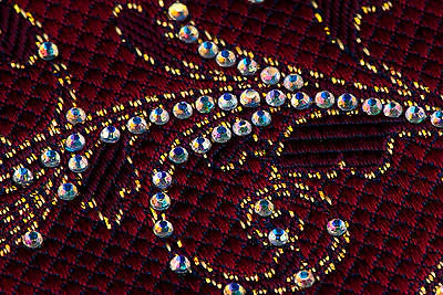 Nicole St Giles Golden Scrolls & White Rhinestones On Burgundy 3 1/4 Inch - Image 6