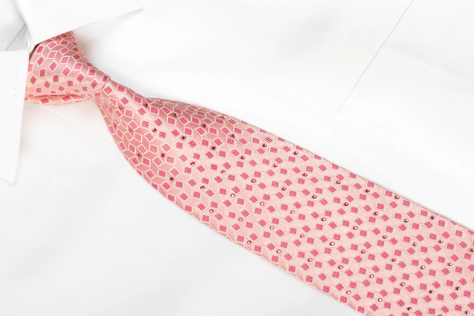 Nicole St Giles Men's Crystal Rhinestone Silk Tie Geometric On Pink - Image 3