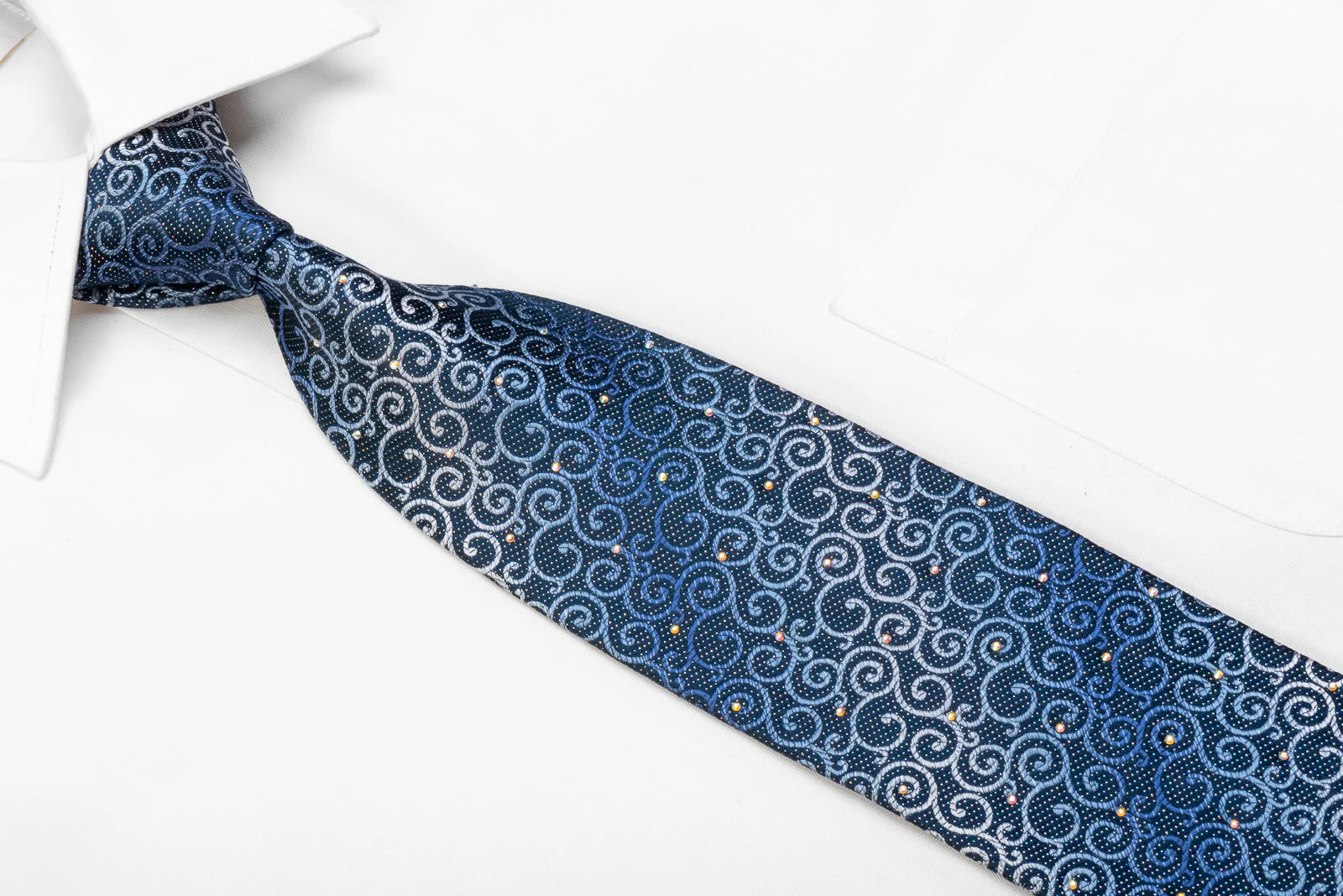 Nicole St Giles Men's Crystal Rhinestone Tie Scrolls On Navy With Silver Sparkles - Image 2