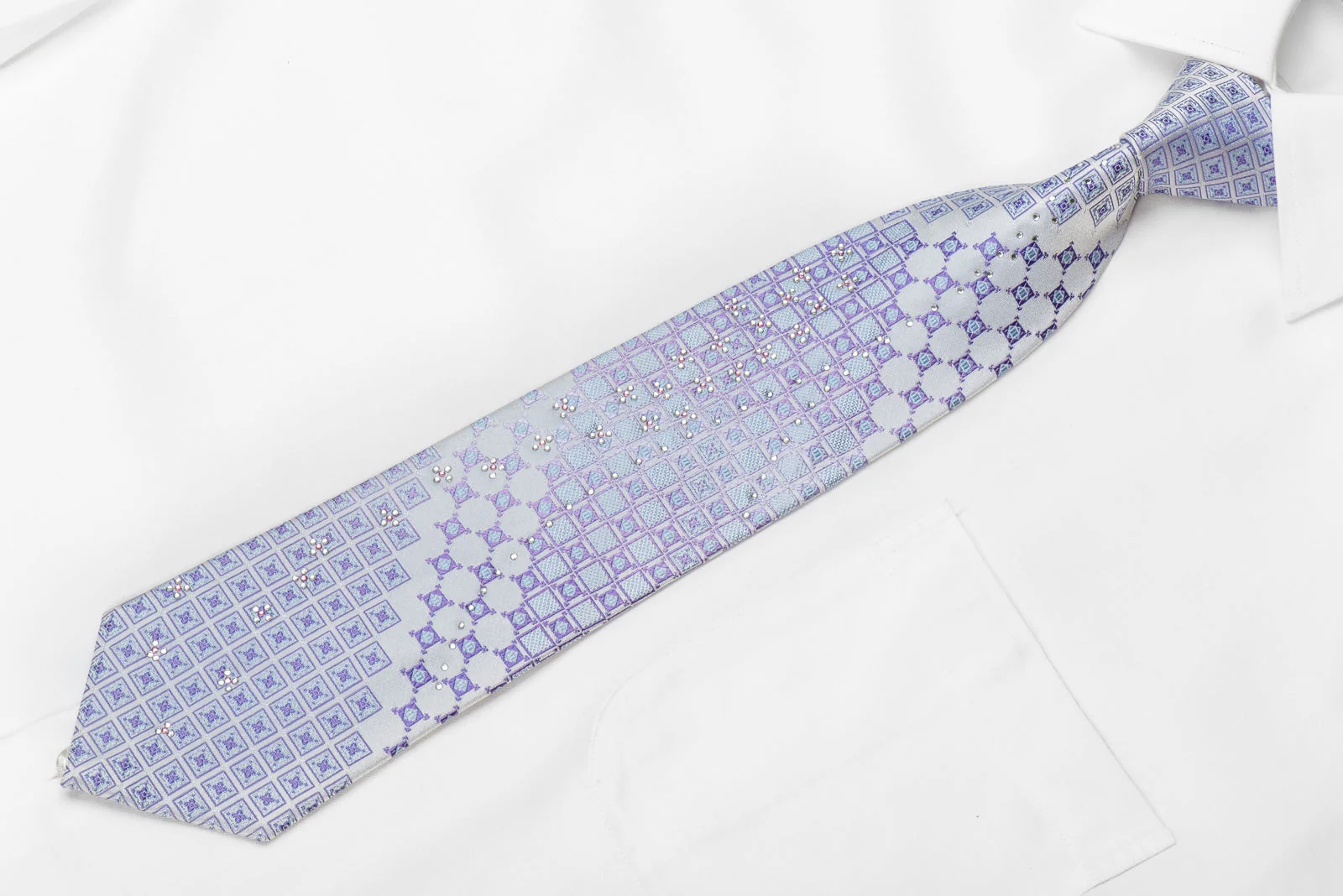 Nicole St Giles Men's Crystal Silk Necktie Geometric On Mauve With Silver Sparkles - Image 3