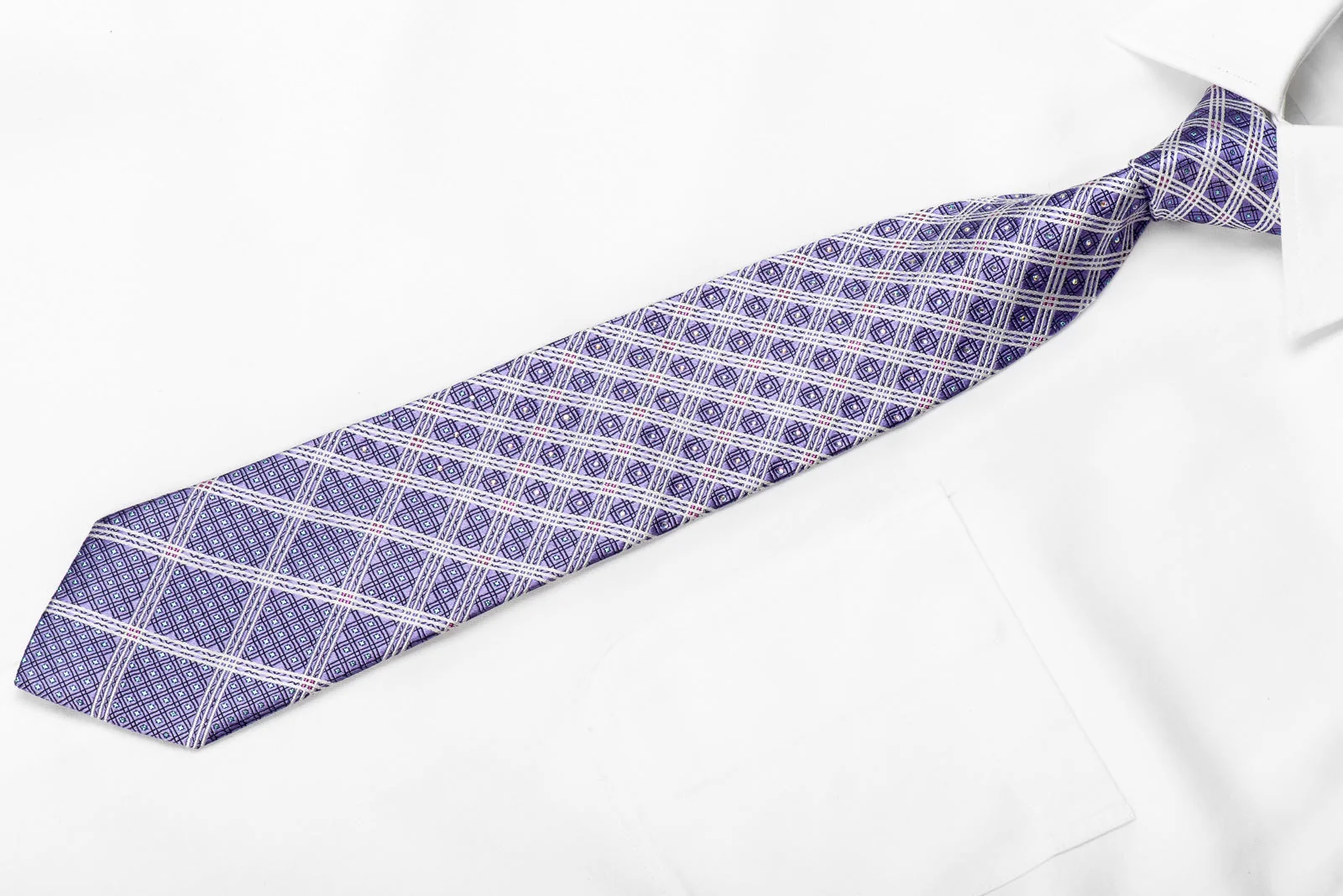 Nicole St Giles Men's Crystal Silk Neckties White Stripes On Mauve With Blue Sparkles - Image 4