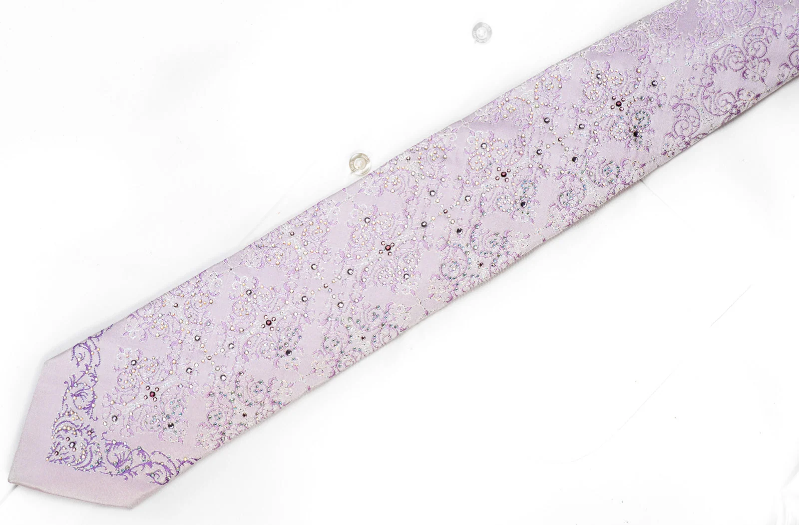 Nicole St Giles Men's Crystal Silk Tie Damask On Pale Violet With Sparkles - Image 4