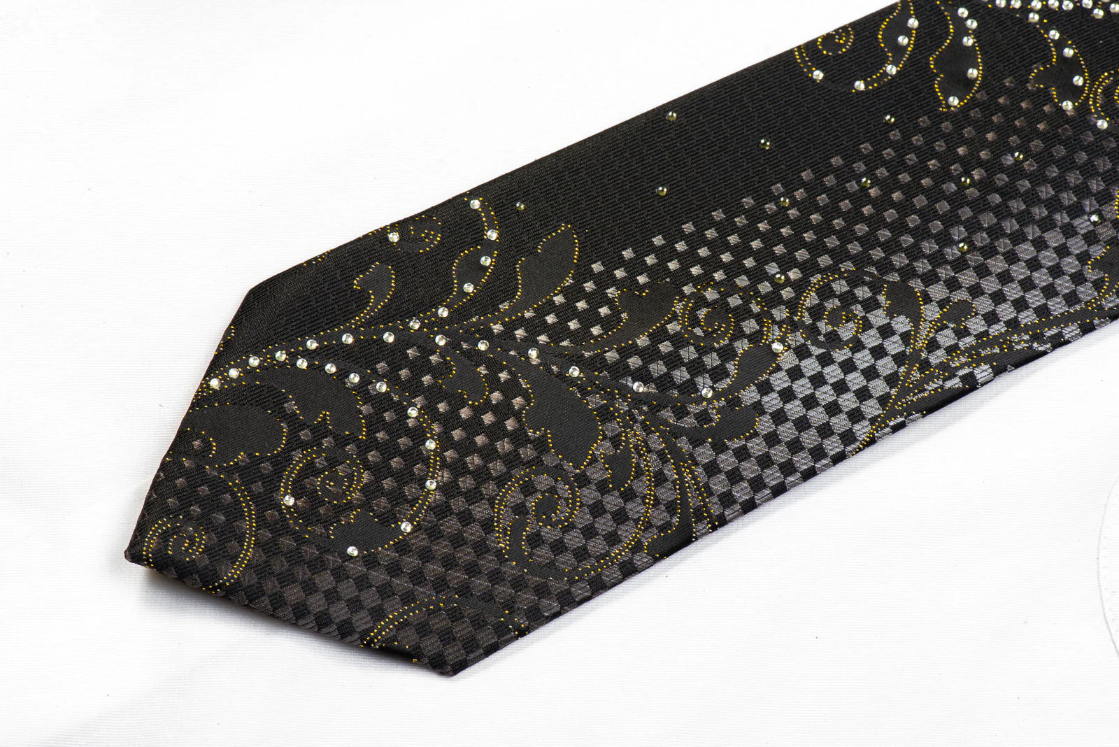 Nicole St Giles Rhinestone Silk Necktie Acanthus On Black With Gold Sparkles - Image 3