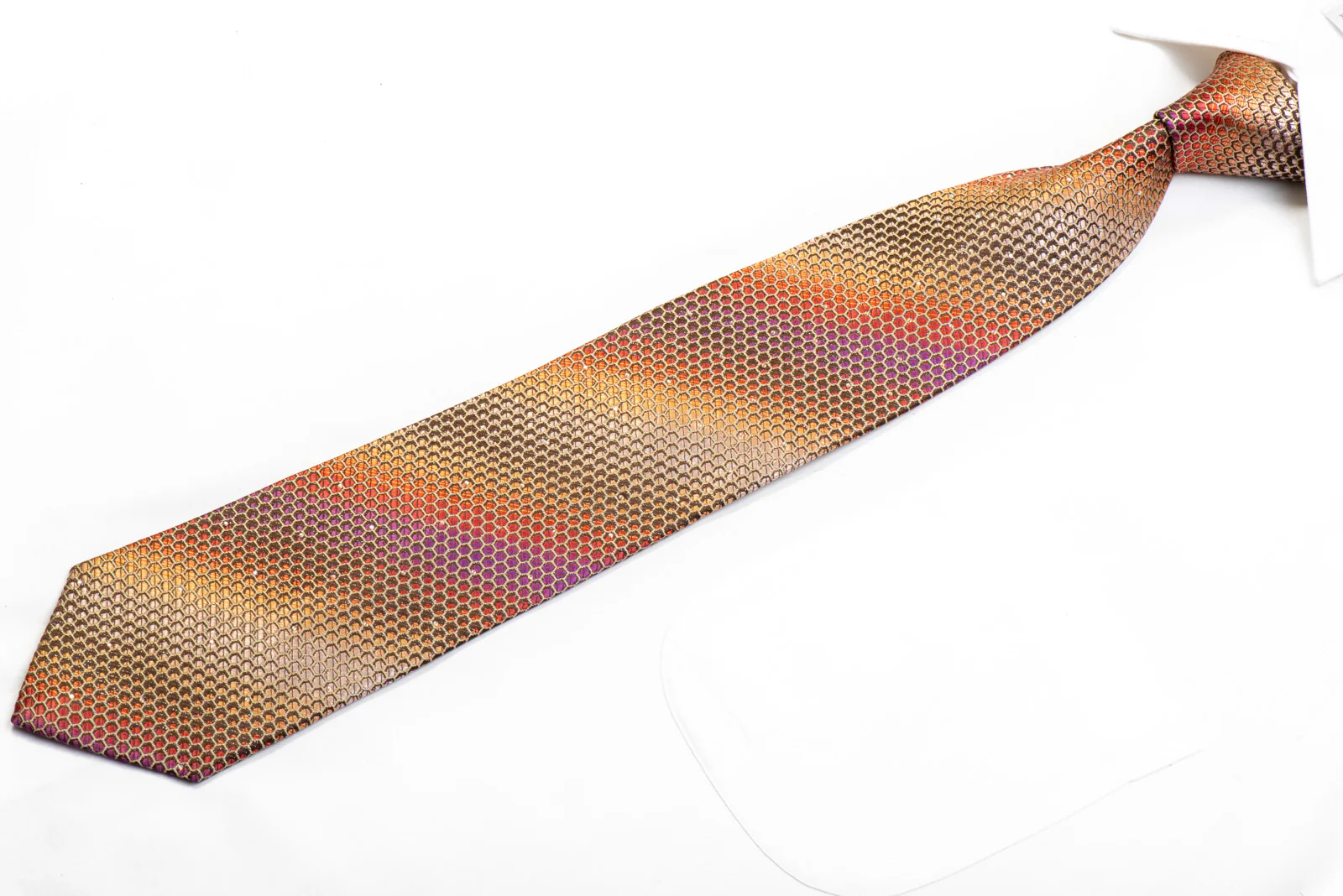 Nicole St Giles Rhinestone Silk Necktie Gold Geometric Trellis With Sparkles - Image 3