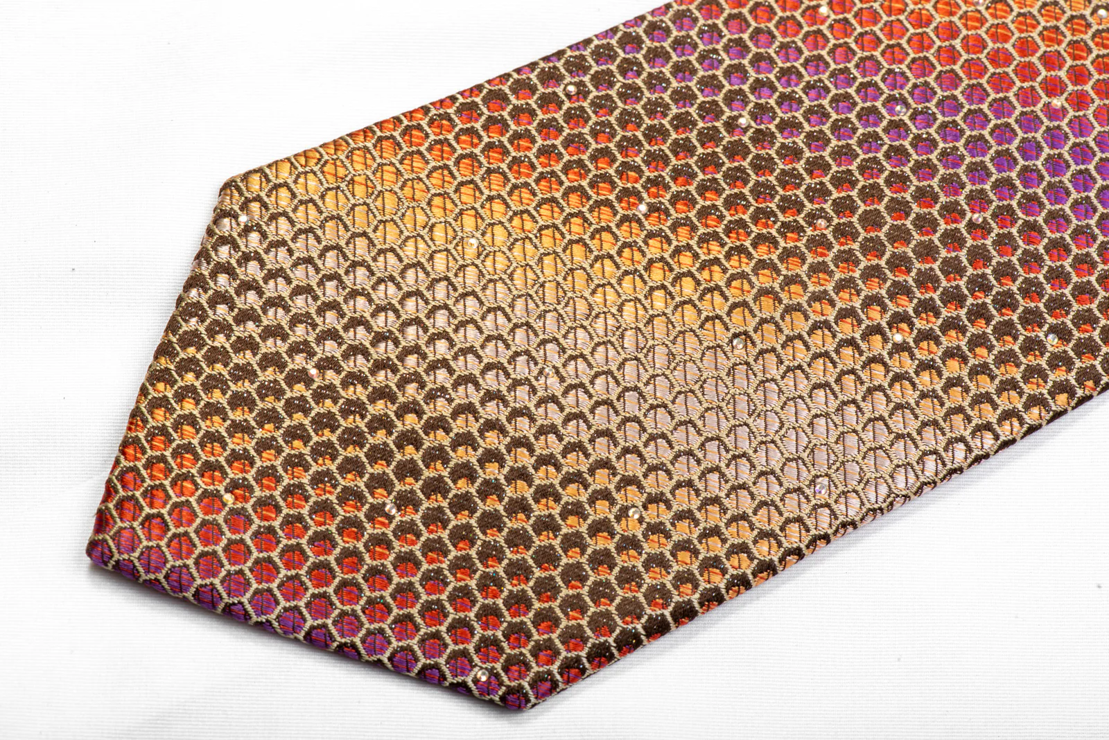 Nicole St Giles Rhinestone Silk Necktie Gold Geometric Trellis With Sparkles - Image 4