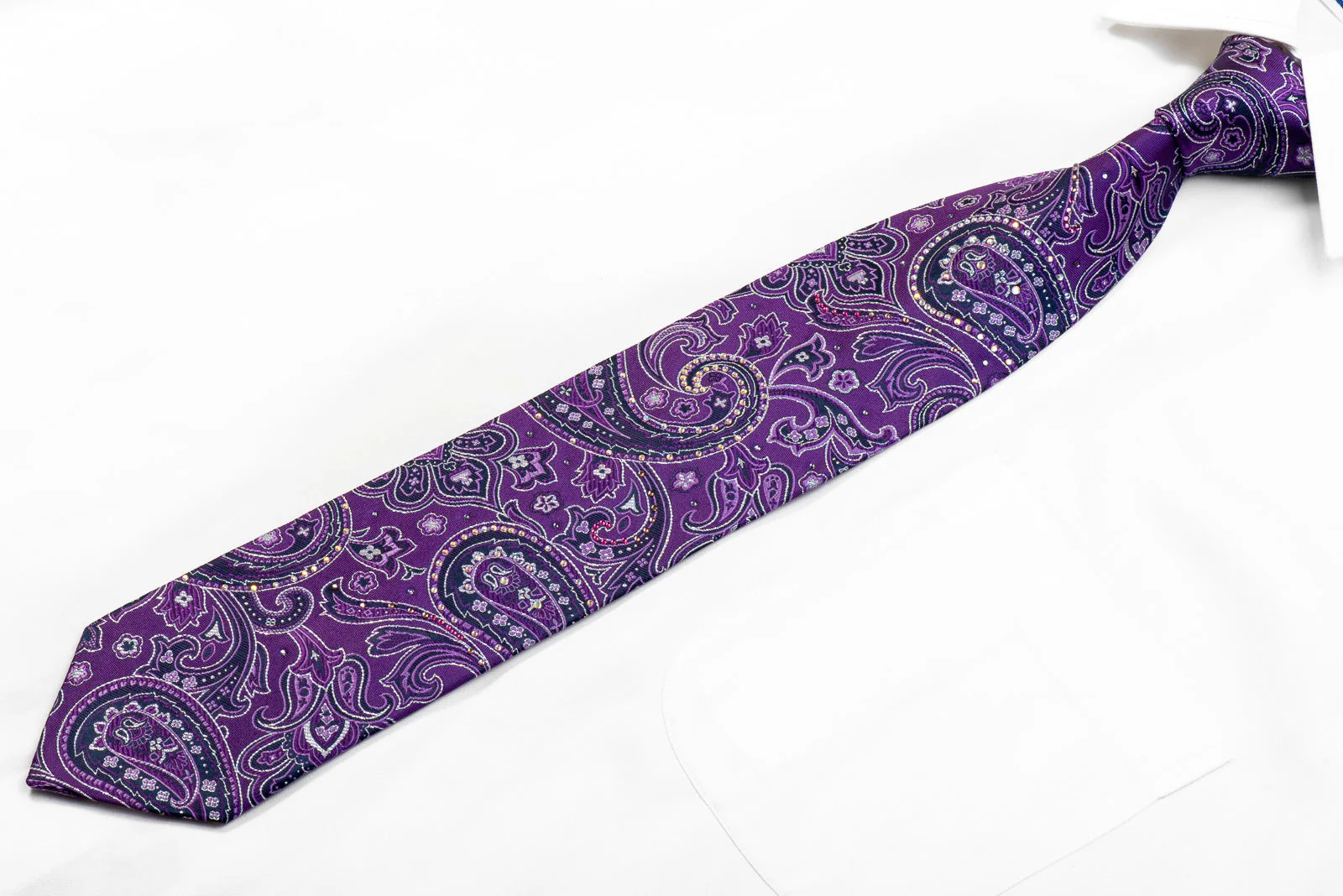 Nicole St Giles Rhinestone Silk Necktie Paisley On Purple With Sparkles - Image 4