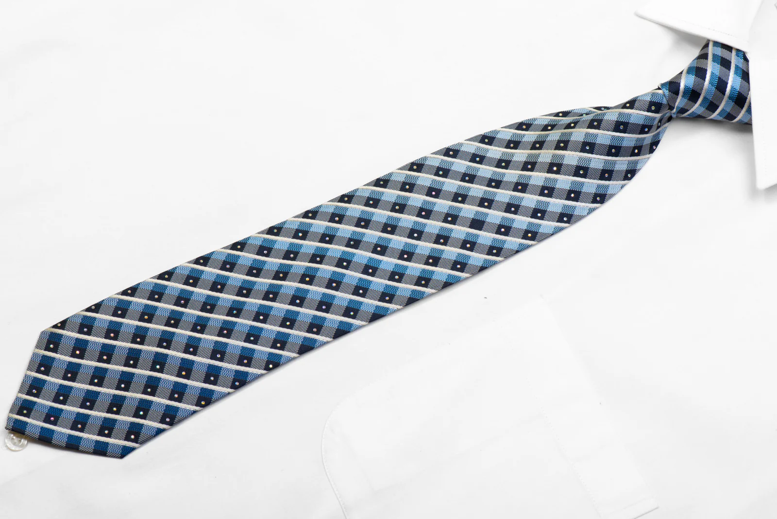 Nicole St Giles Silk Necktie Blue Plaids With Silver Sparkles - Image 3