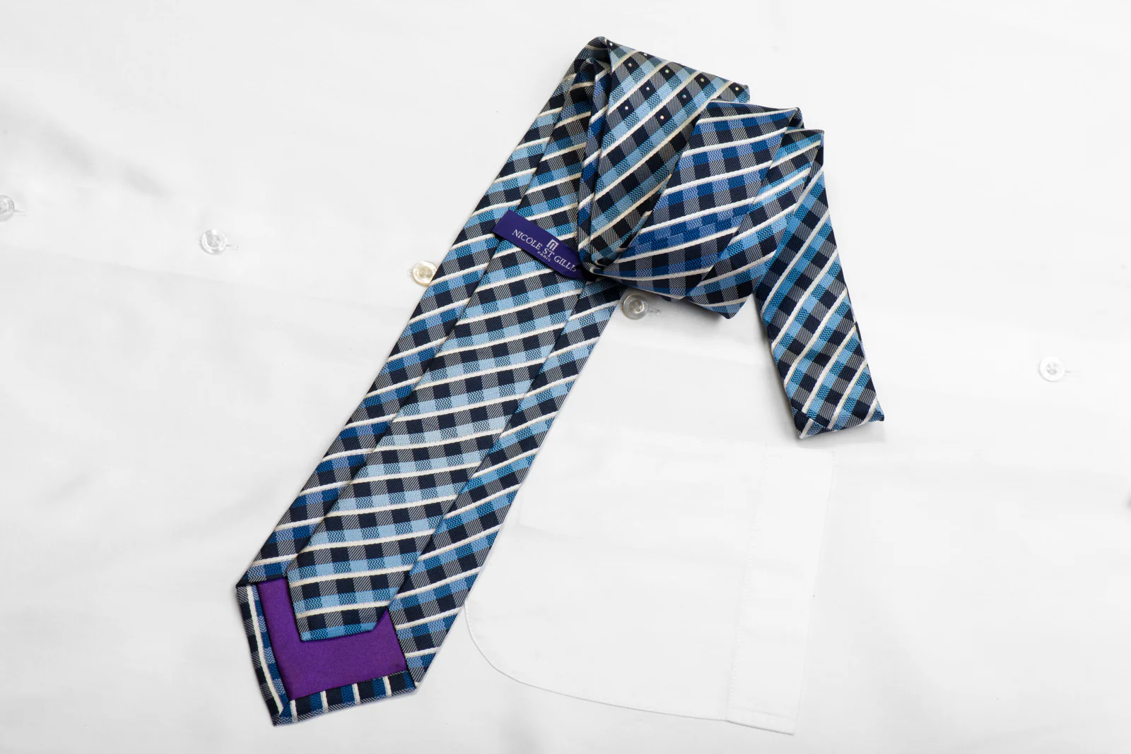 Nicole St Giles Silk Necktie Blue Plaids With Silver Sparkles - Image 4