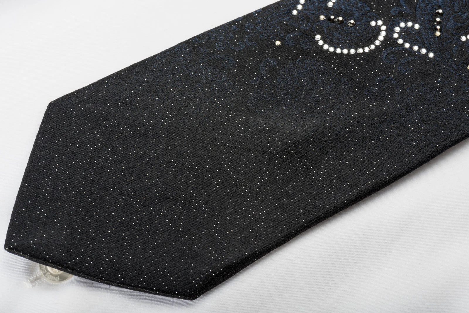 Nicole St Giles Silk Rhinestone Necktie Paisley On Black With Silver Sparkles - Image 6