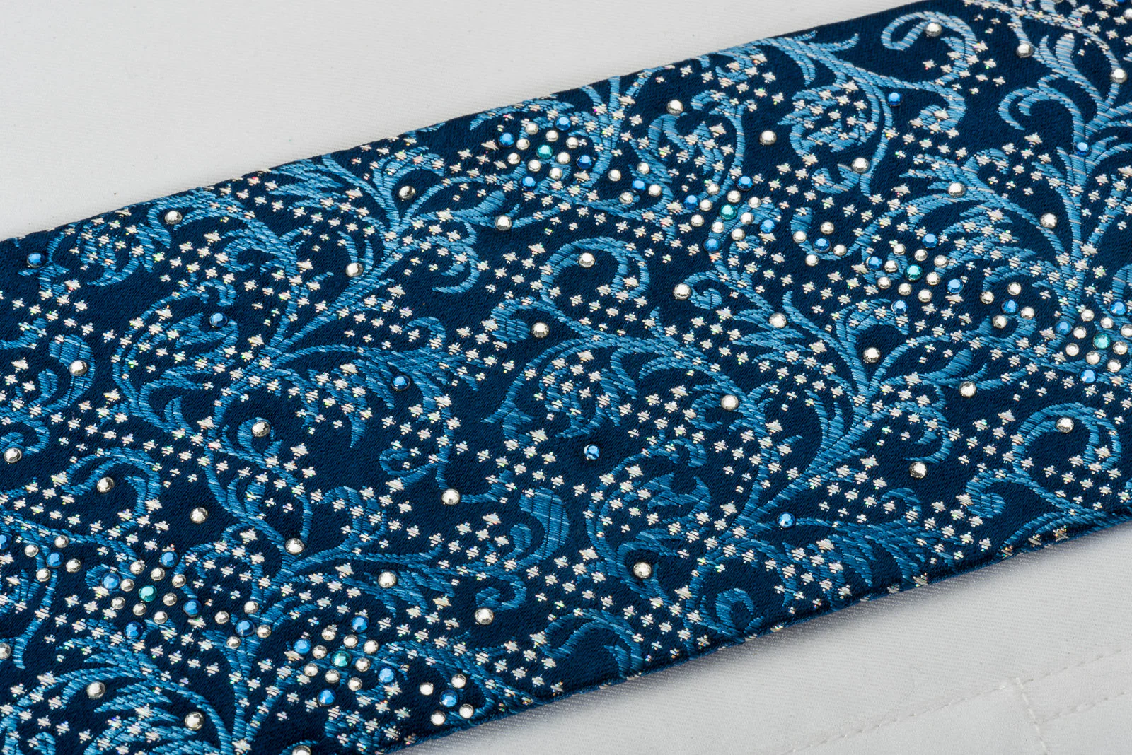 Nicole St Giles Silk Rhinestone Necktie Vines On Blue With Silver Sparkles - Image 7