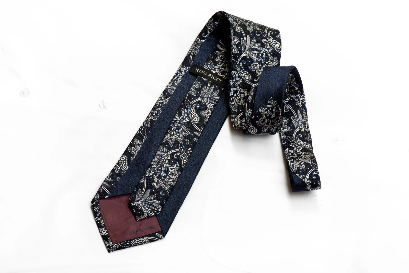 Nina Ricci Black Rhinestone Tie Silver Anthemion on Black With Sparkles - Image 5