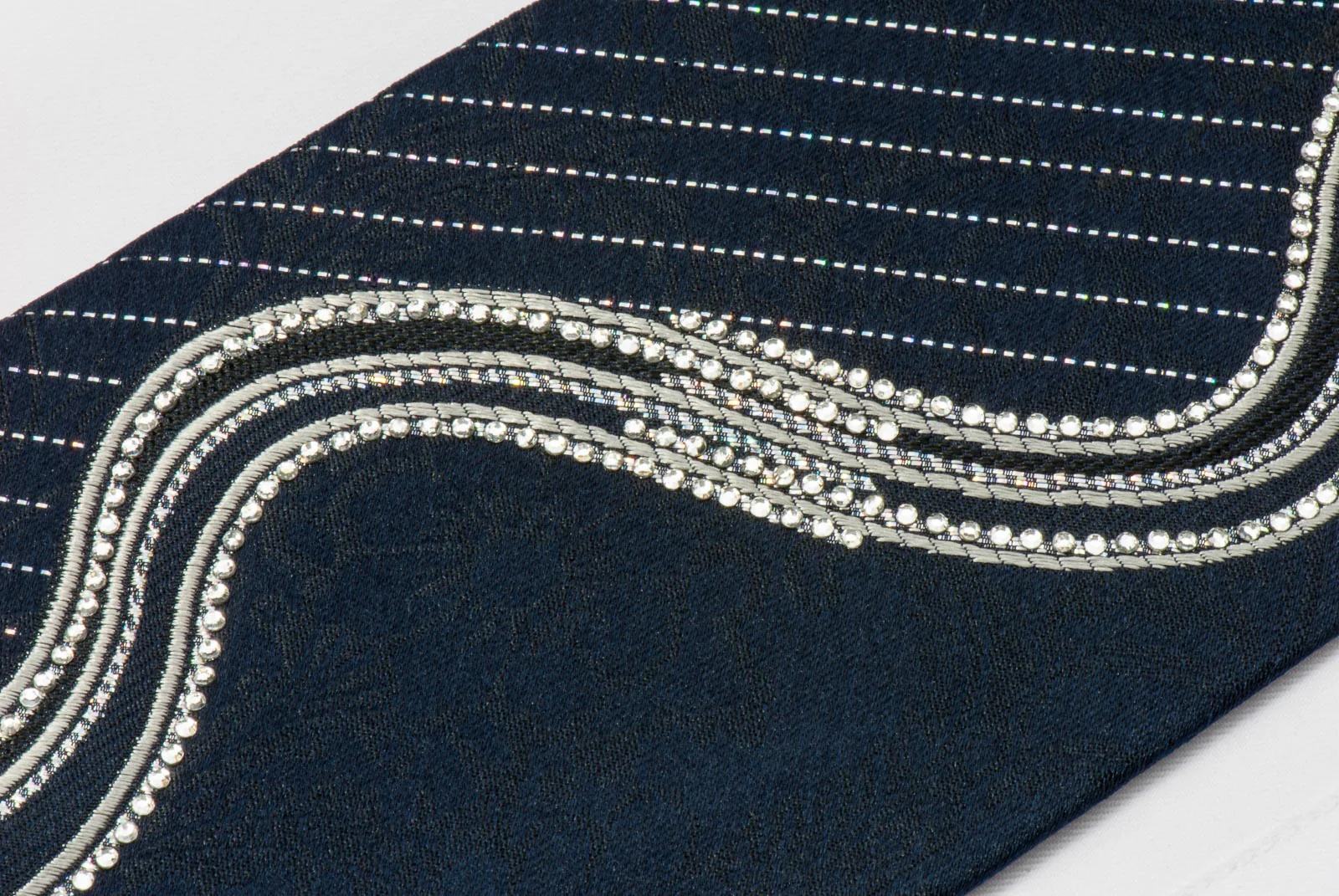 Nina Ricci Black Silk Rhinestone Necktie With Bling Silver Waves With Striped Silver Sparkles - Image 5