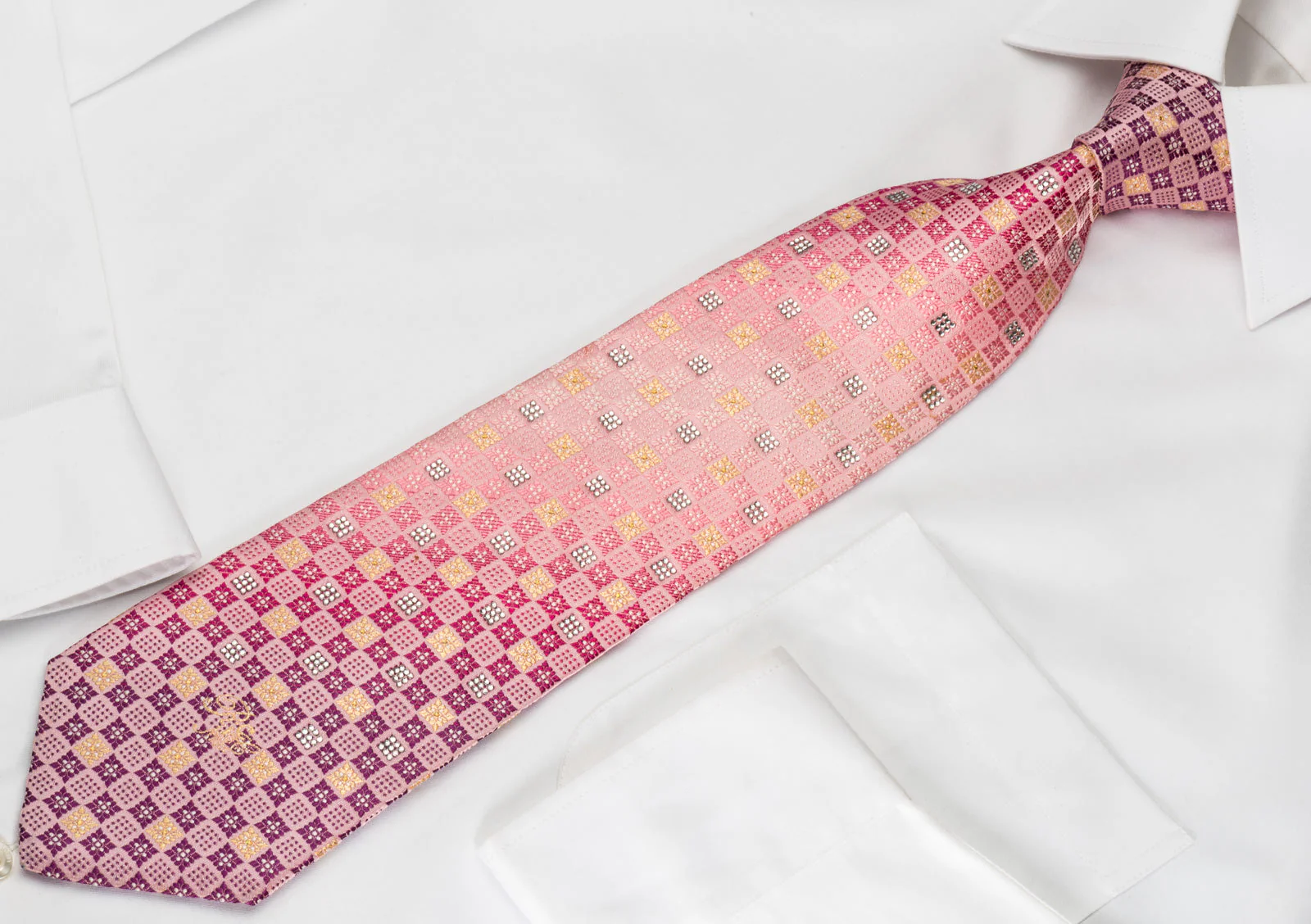 Nina Ricci Bling Rhinestone Tie Pink Gold Checkered With Gold Sparkles - Image 8