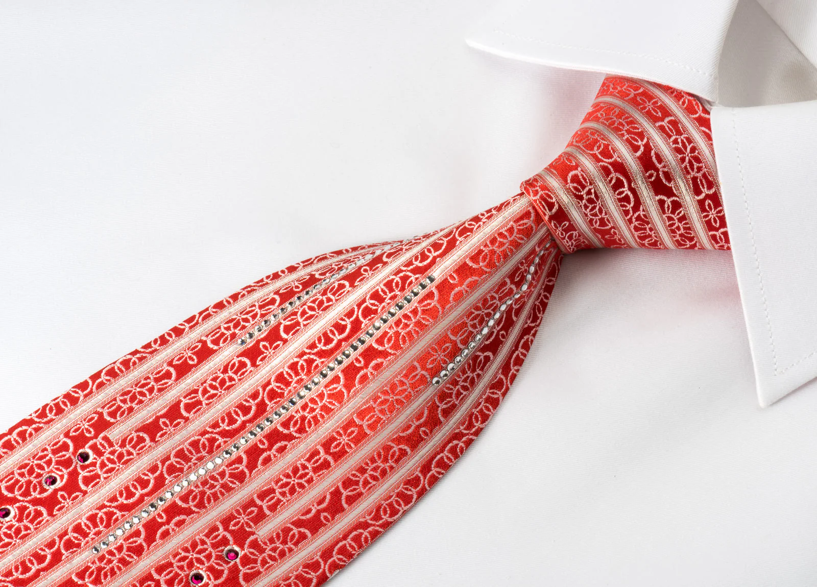 Nina Ricci Bling Silk Tie Medallion Rhinestones On Red - Image 2