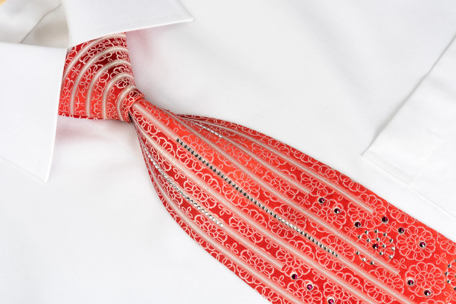 Nina Ricci Bling Silk Tie Medallion Rhinestones On Red - Image 3