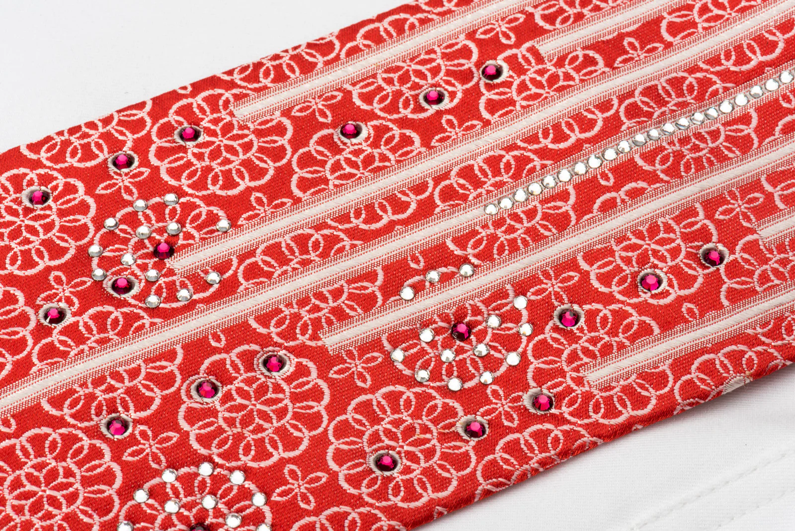 Nina Ricci Bling Silk Tie Medallion Rhinestones On Red - Image 7