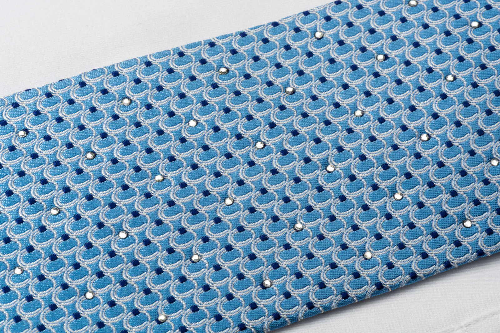Nina Ricci Elegant Silk Tie Silver Circles On Blue With Crystal Rhinestones - Image 2