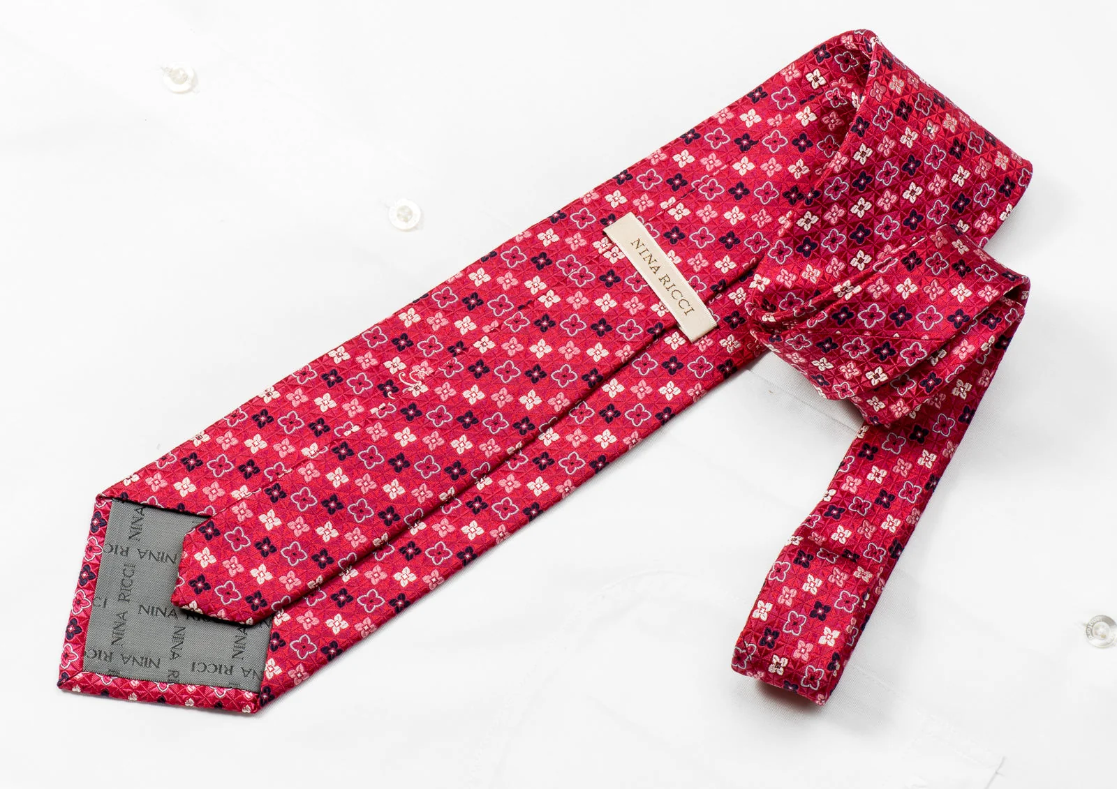 Crystal Necktie Foulard On Red Silk With Silver Sparkles - Image 4