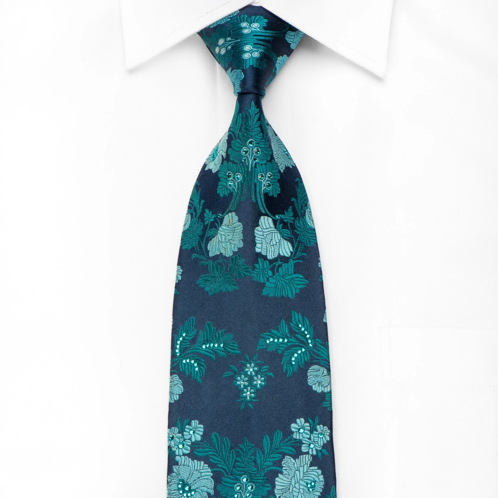 Nina Ricci Men's Crystal Silk Necktie Turquoise Floral On Blue