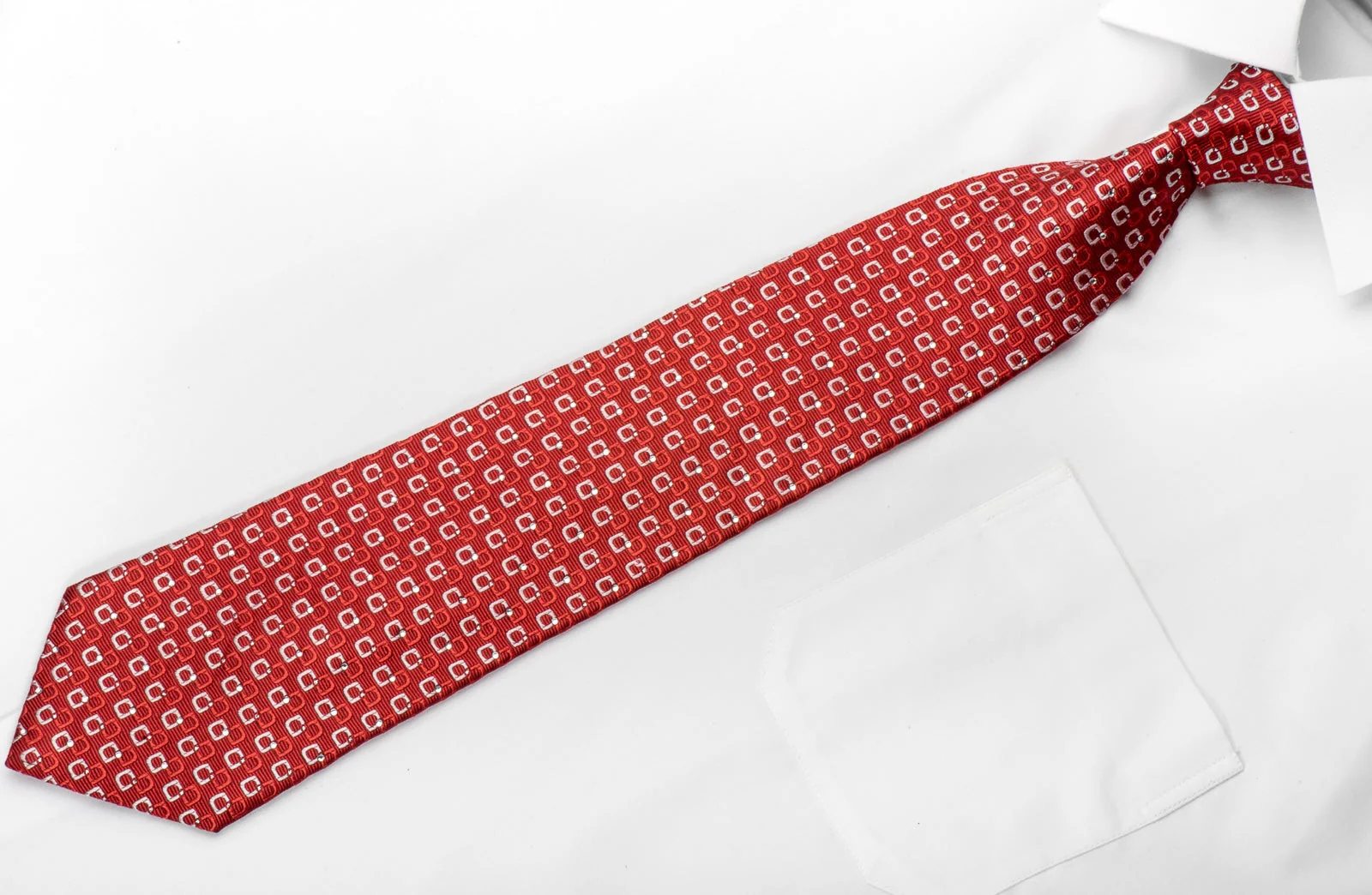 Nina Ricci Men's Rhinestone Tie Interlocking Squares On Red With Silver Sparkles - Image 2