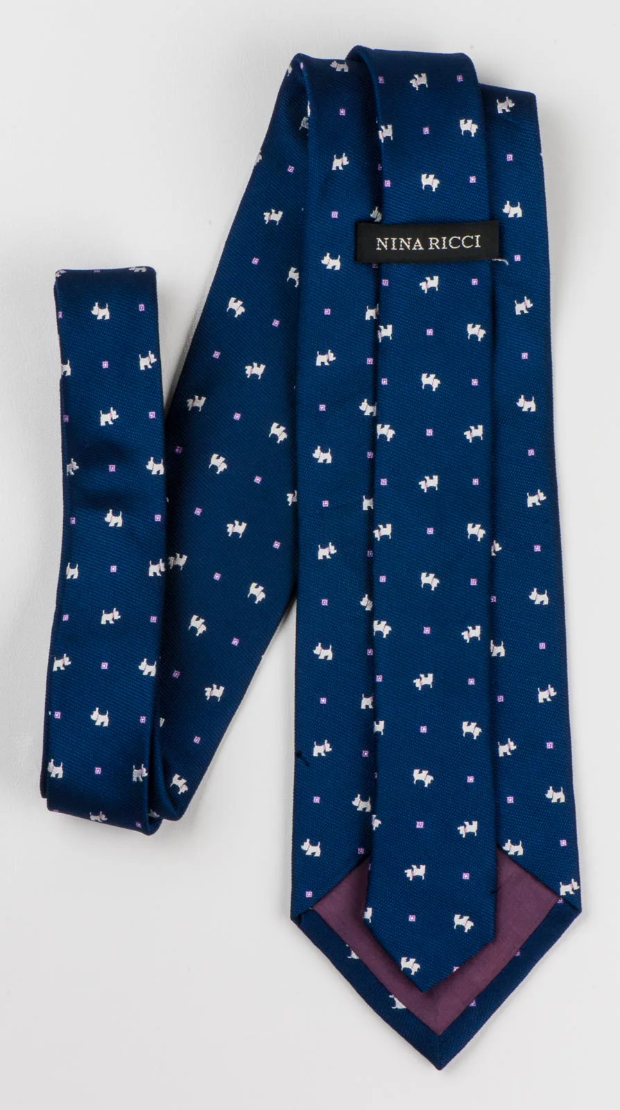 Nina Ricci Men's Silk Neck Tie Scottie Dogs On Navy Blue With Silver Sparkles - Image 7