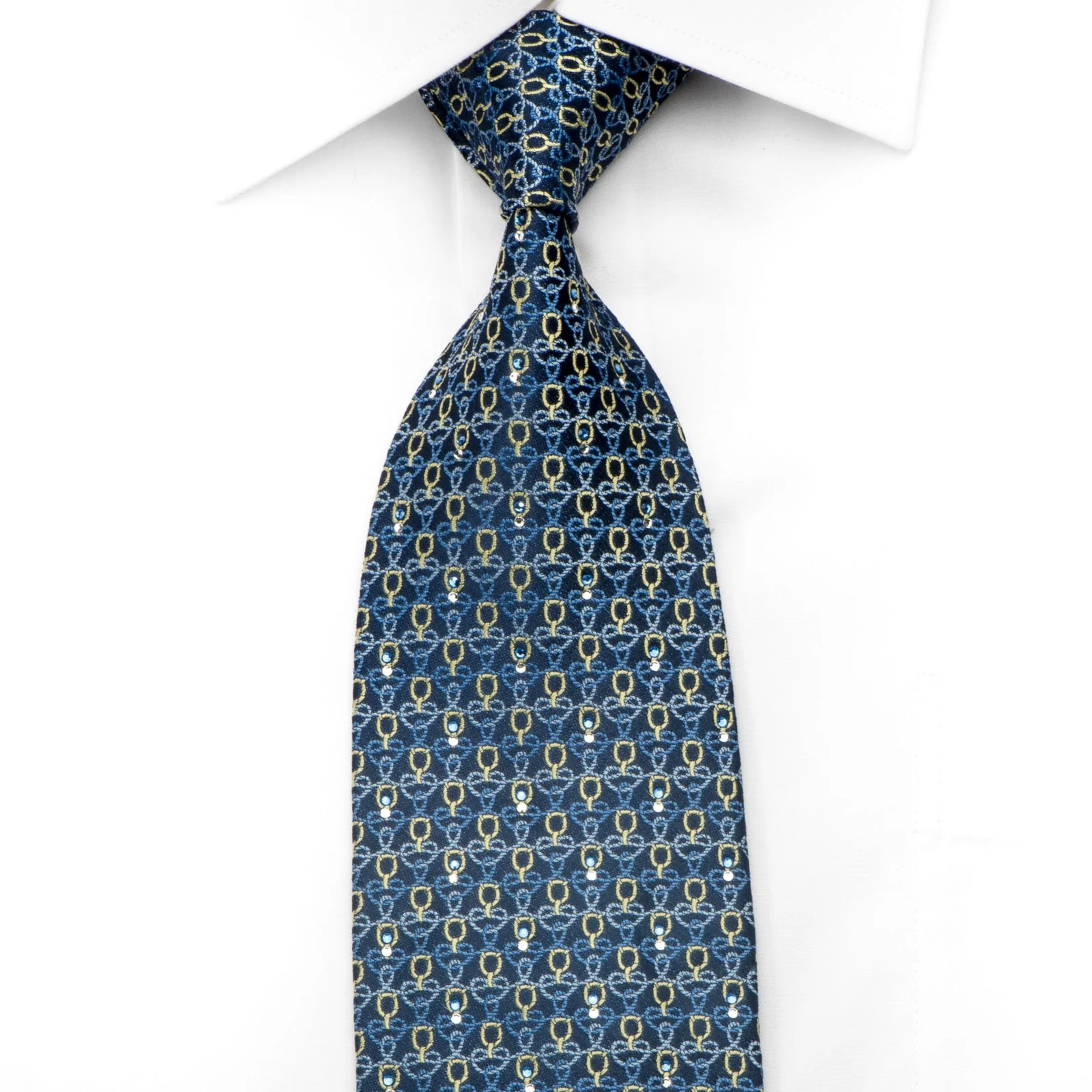 Nina Ricci Men's Silk Necktie Chainmail On Blue Sparkling With Rhinestones