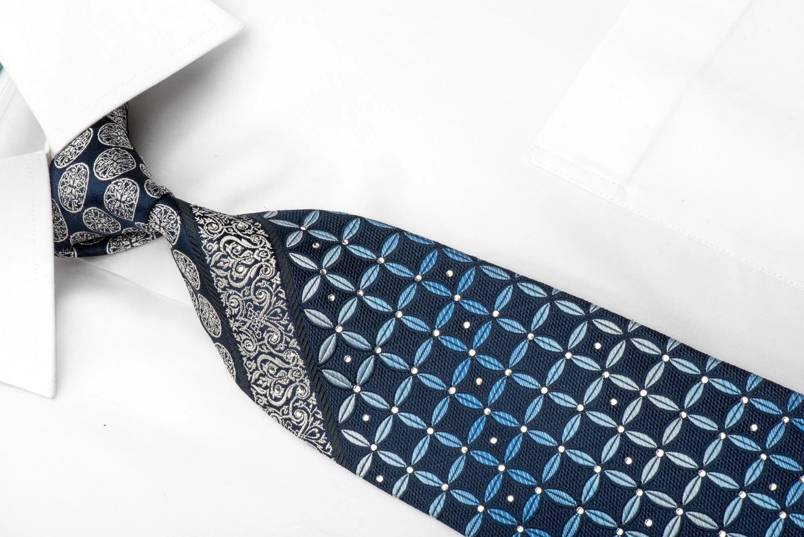 Nina Ricci Men's Silk Necktie Geometric & Cartouche On Blue Sparkling With Rhinestones - Image 2