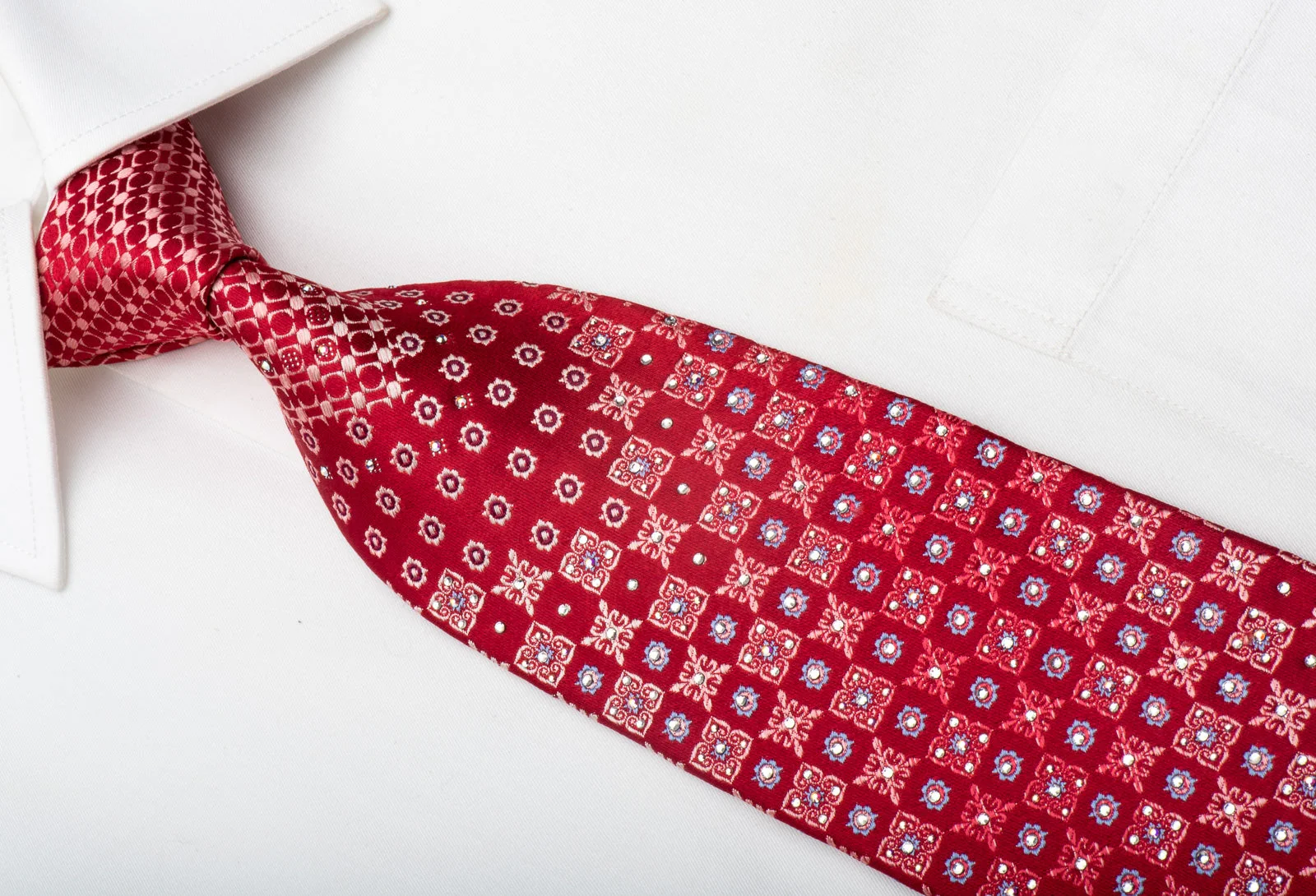 Nina Ricci Men's Silk Necktie Geometric On Red With Crystal Rhinestones - Image 3