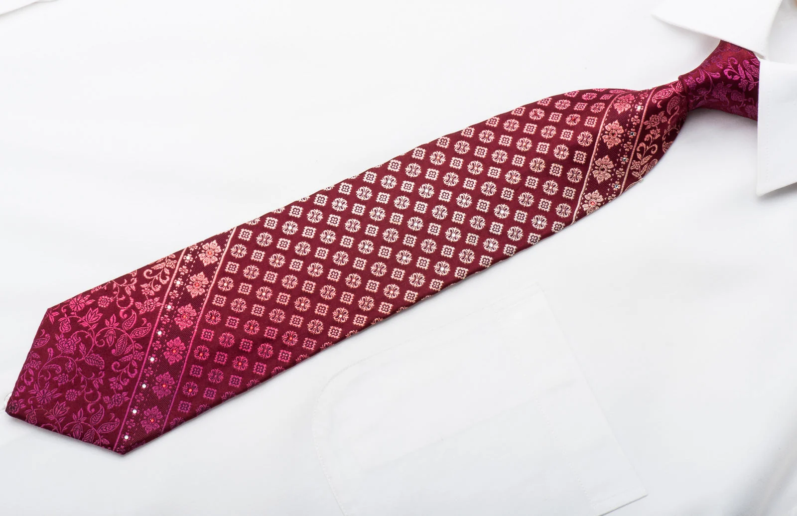 Nina Ricci Men's Silk Tie Cartouche On Burgundy With Sparkling Rhinestones - Image 3