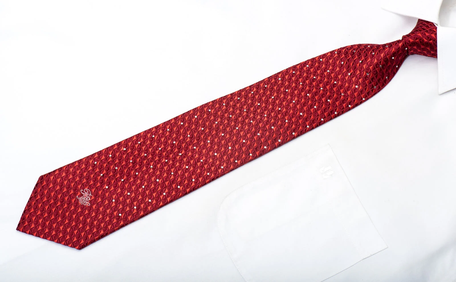 Nina Ricci Men's Silk Tie Checkered On Red Sparkling With Rhinestones - Image 3