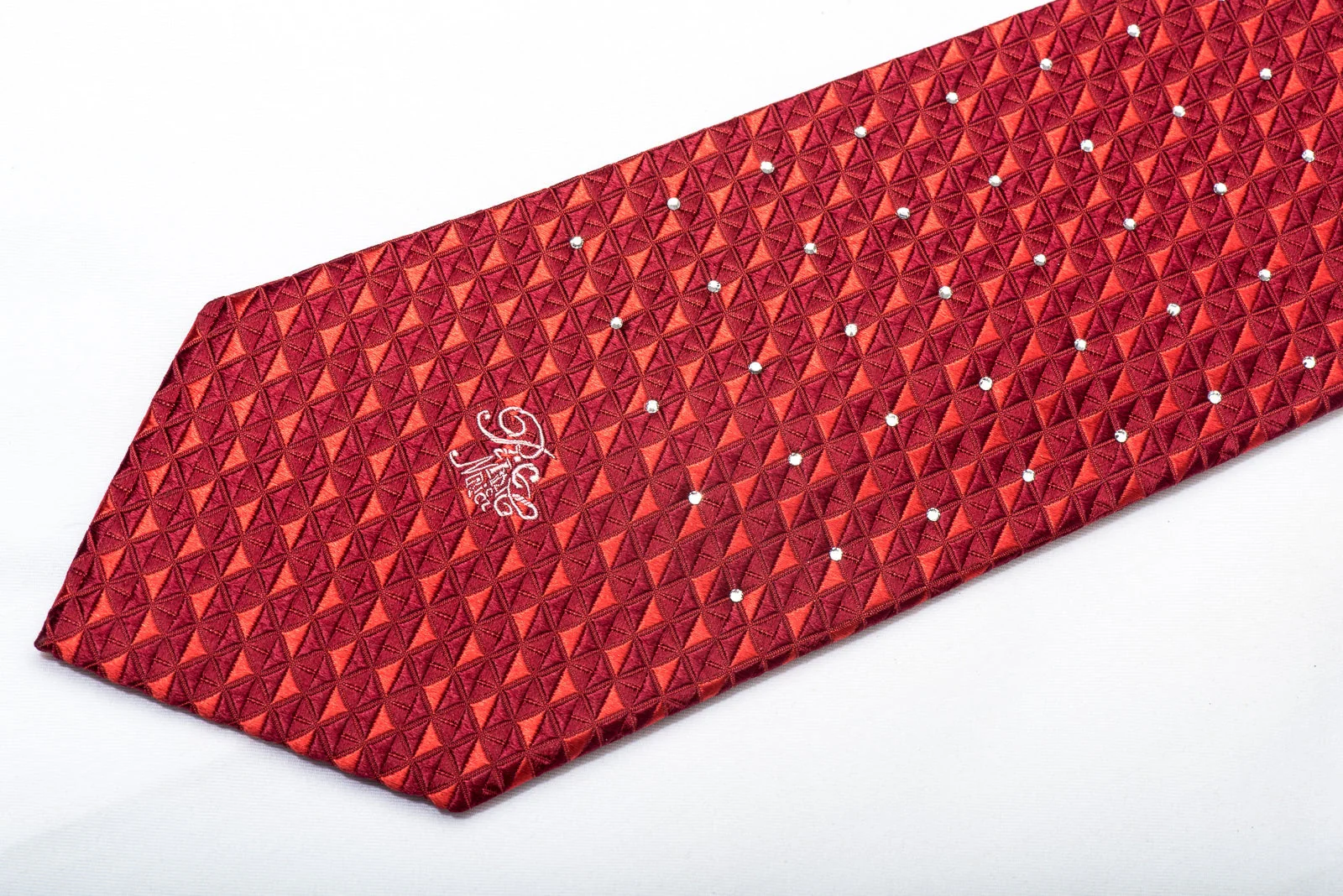 Nina Ricci Men's Silk Tie Checkered On Red Sparkling With Rhinestones - Image 5