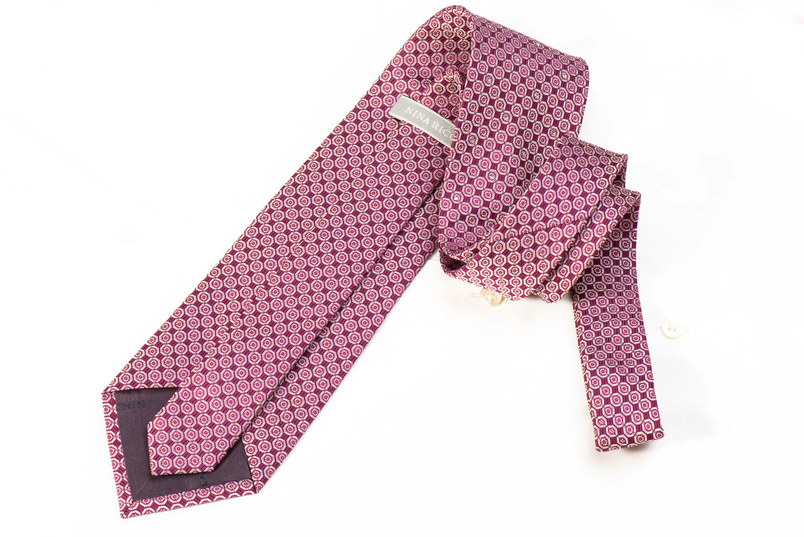 Nina Ricci Men's SIlk Tie Silver Geometric On Purple Sparkling With Rhinestones - Image 4