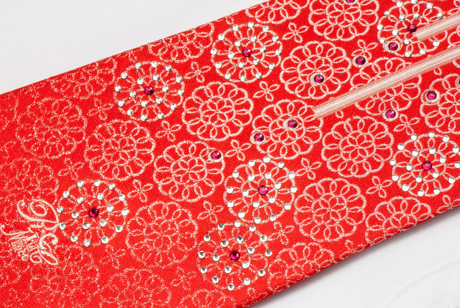 Nina Ricci Men's Silk Tie Silver Medallions On Red With Crystal Rhinestones - Image 3