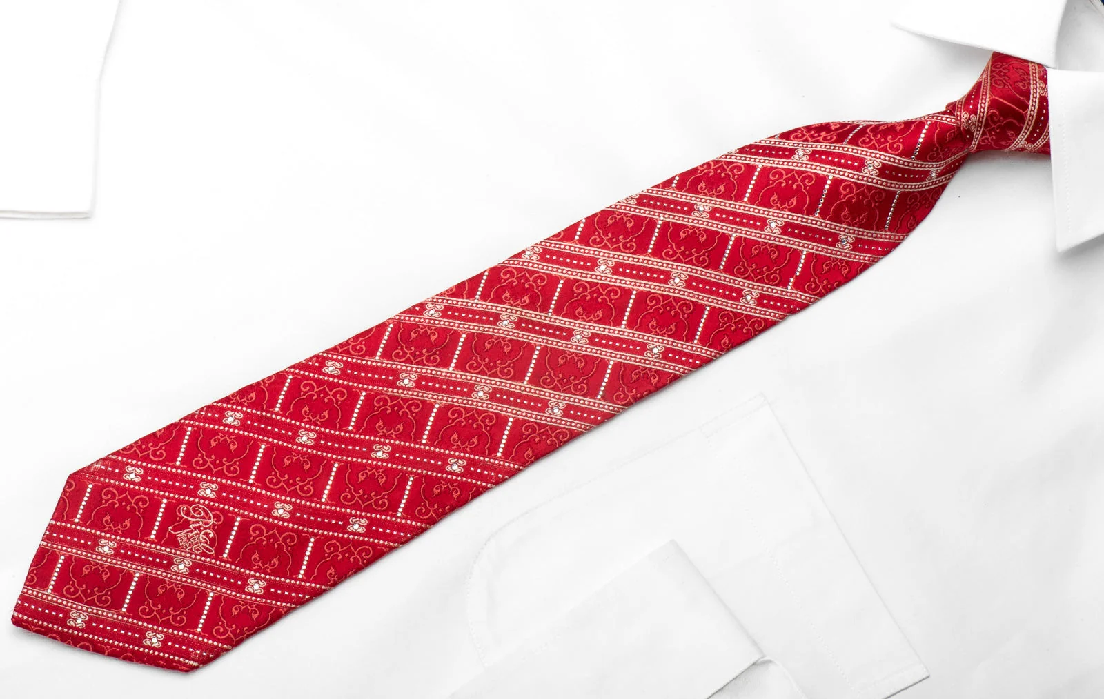 Nina Ricci Men's Silk Tie Striped On Red Sparkling With Rhinestones - Image 5
