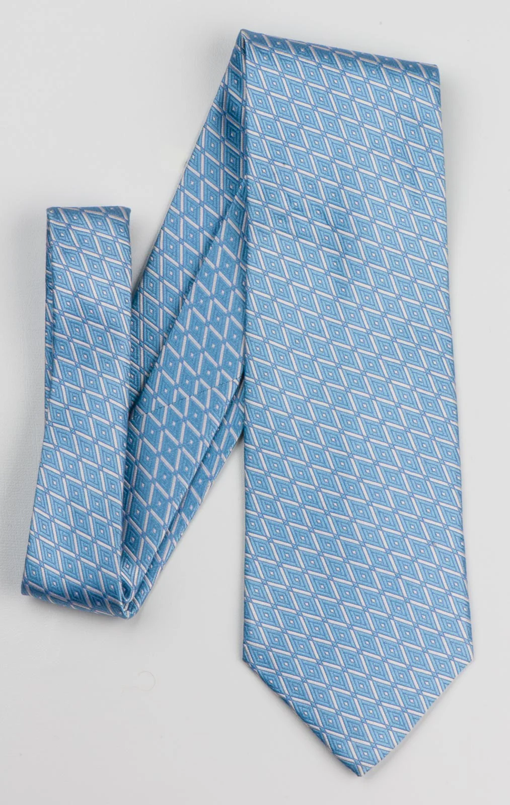 Nina Ricci Men's Woven Silk Tie Blue Checked Diamonds Pattern On White - Image 2