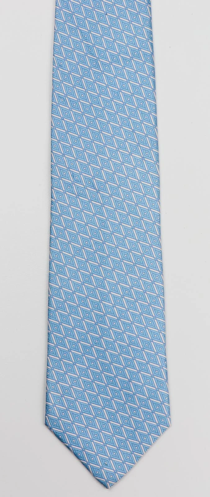 Nina Ricci Men's Woven Silk Tie Blue Checked Diamonds Pattern On White - Image 3