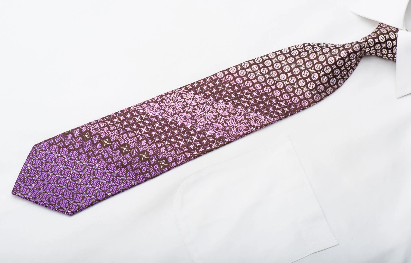 Nina Ricci Mens Rhinestone Silk Necktie Anthemion On Burgundy With Sparkles - Image 5