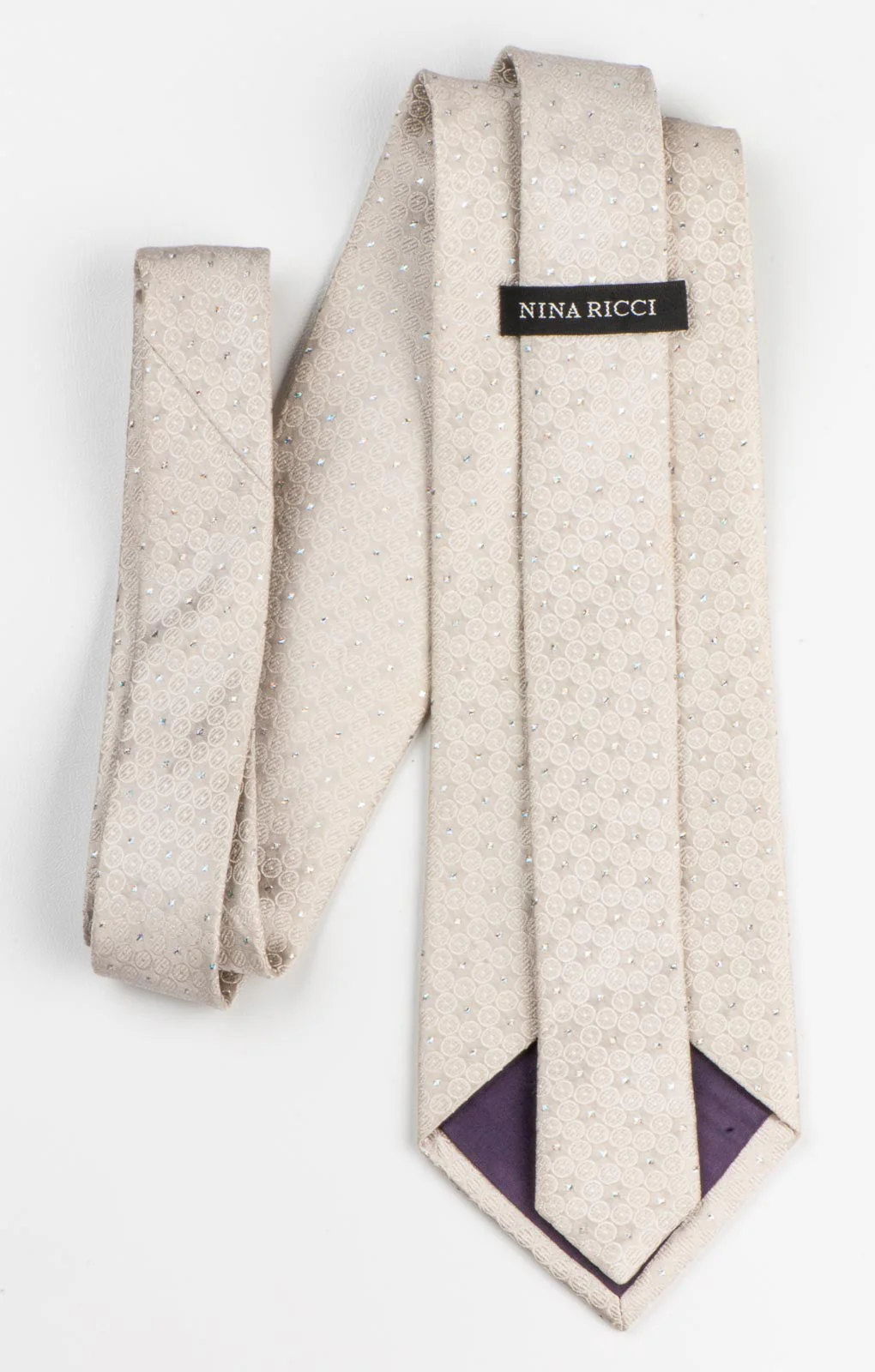 Nina Ricci Mens Woven Silk Neck Tie Cream White With Silver Sparkles - Image 2