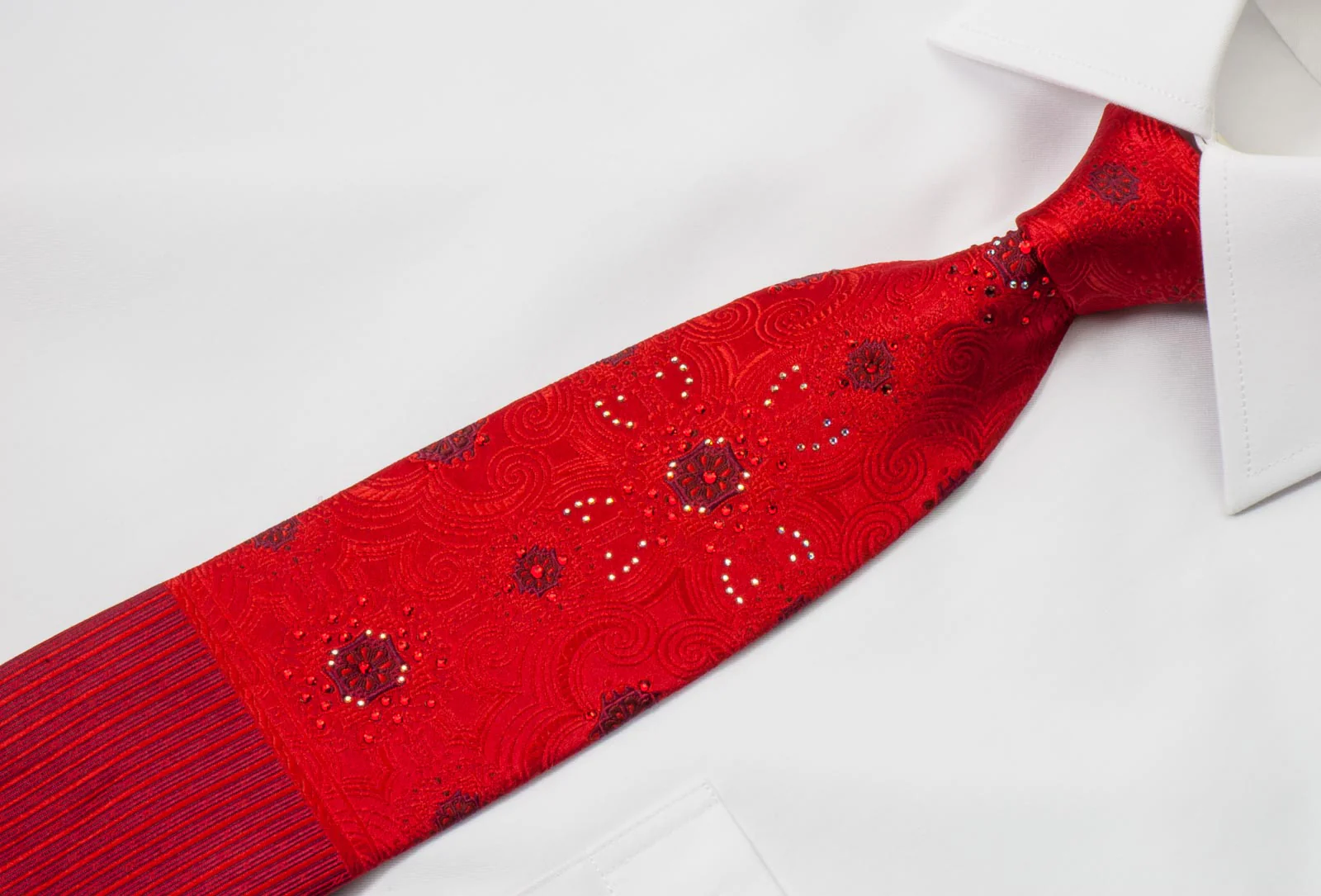 Nina Ricci Necktie Jacquard Woven Design On Red Burgundy With Crystal Rhinestones